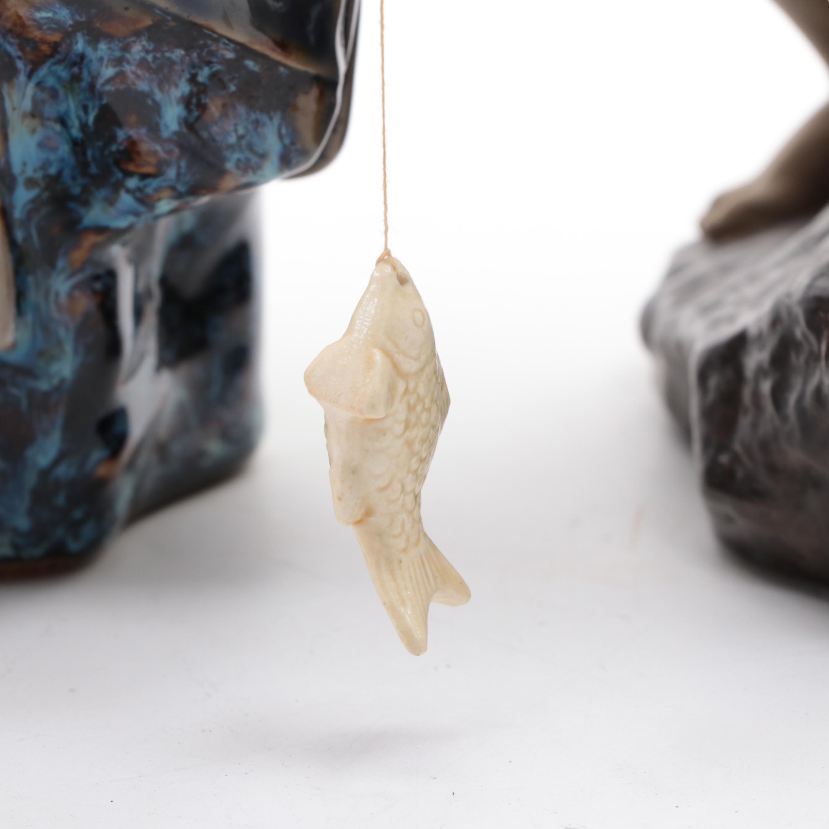 Chinese Shiwan Pottery Figurines of Fishermen and Scholar