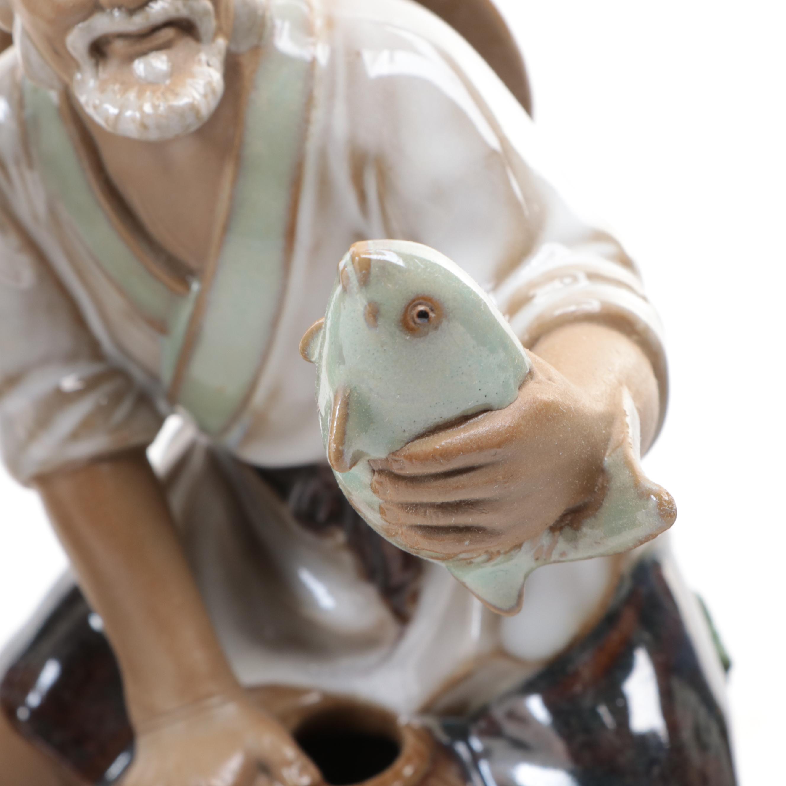 Chinese Shiwan Pottery Figurines of Fishermen and Scholar