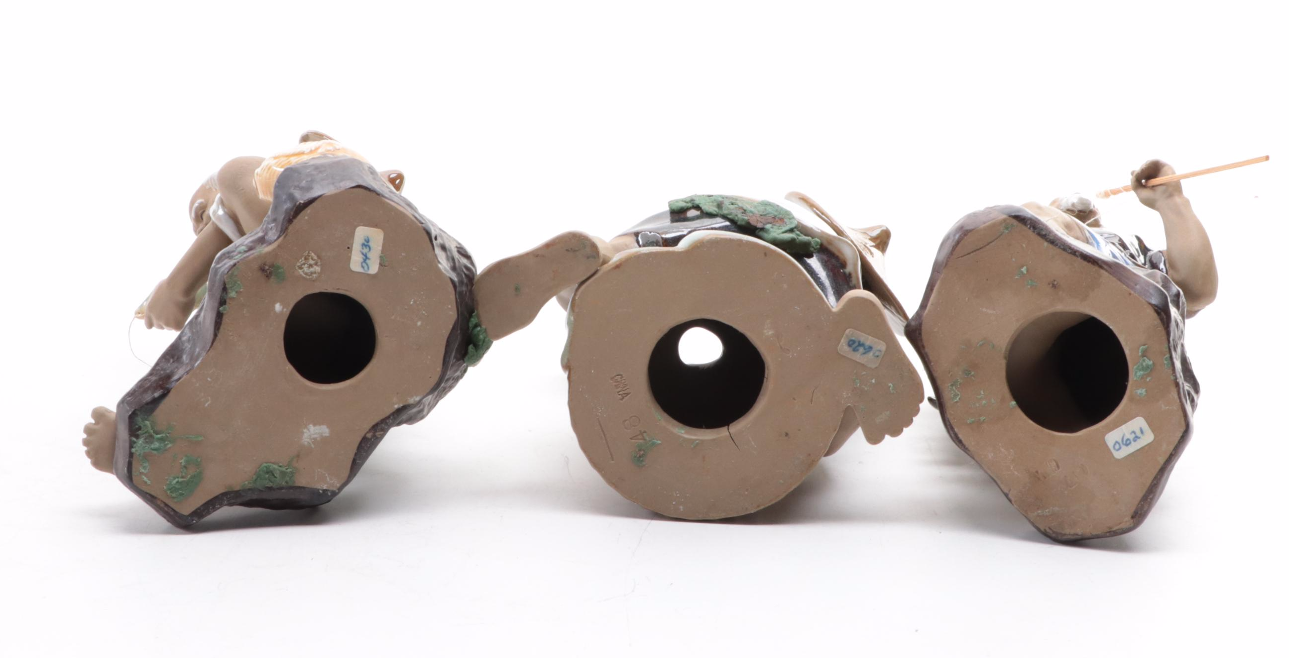 Chinese Shiwan Pottery Figurines of Fishermen and Scholar