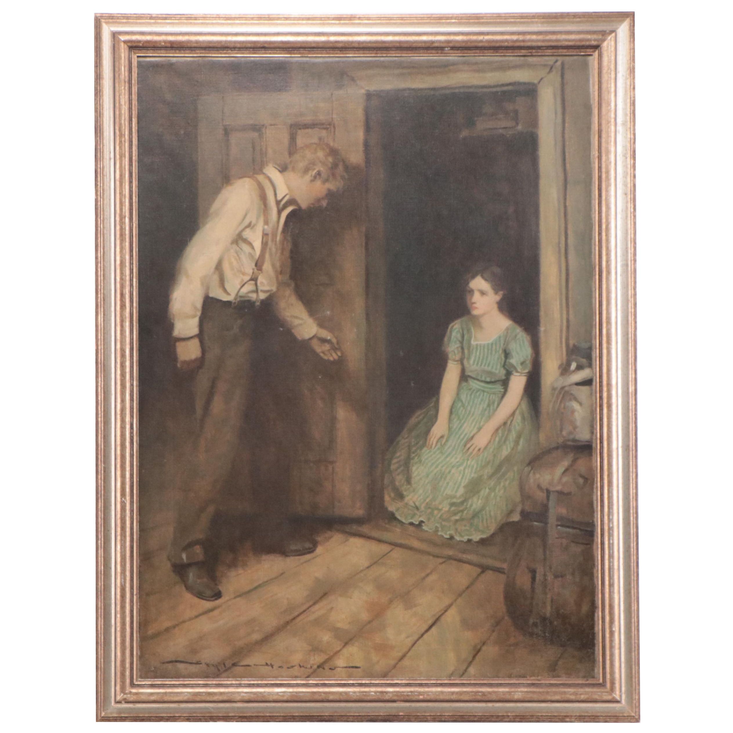 Gayle Hoskins Genre Oil Illustration of a Boy and Girl