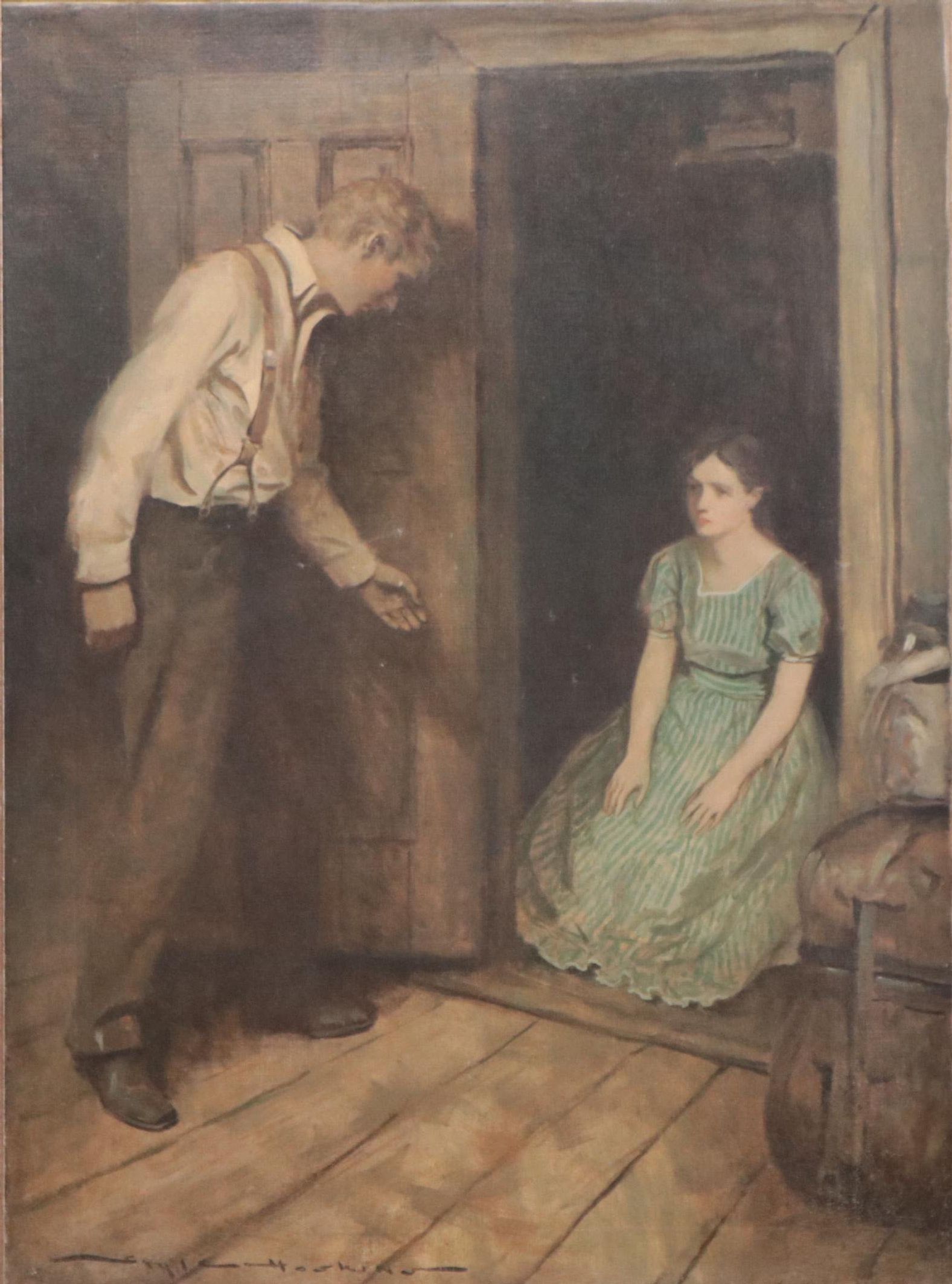 Gayle Hoskins Genre Oil Illustration of a Boy and Girl