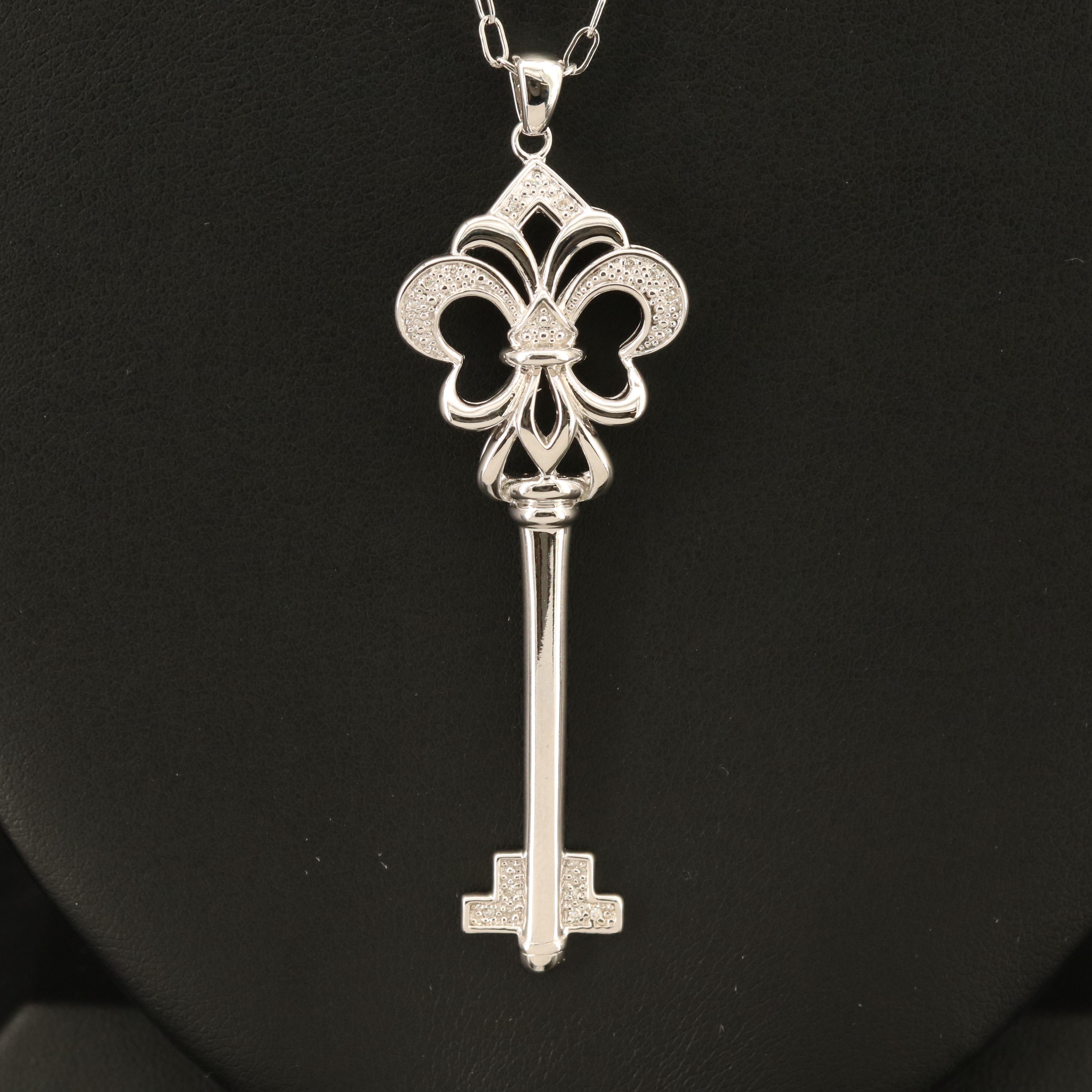Sterling Diamond Key Pendant Necklace