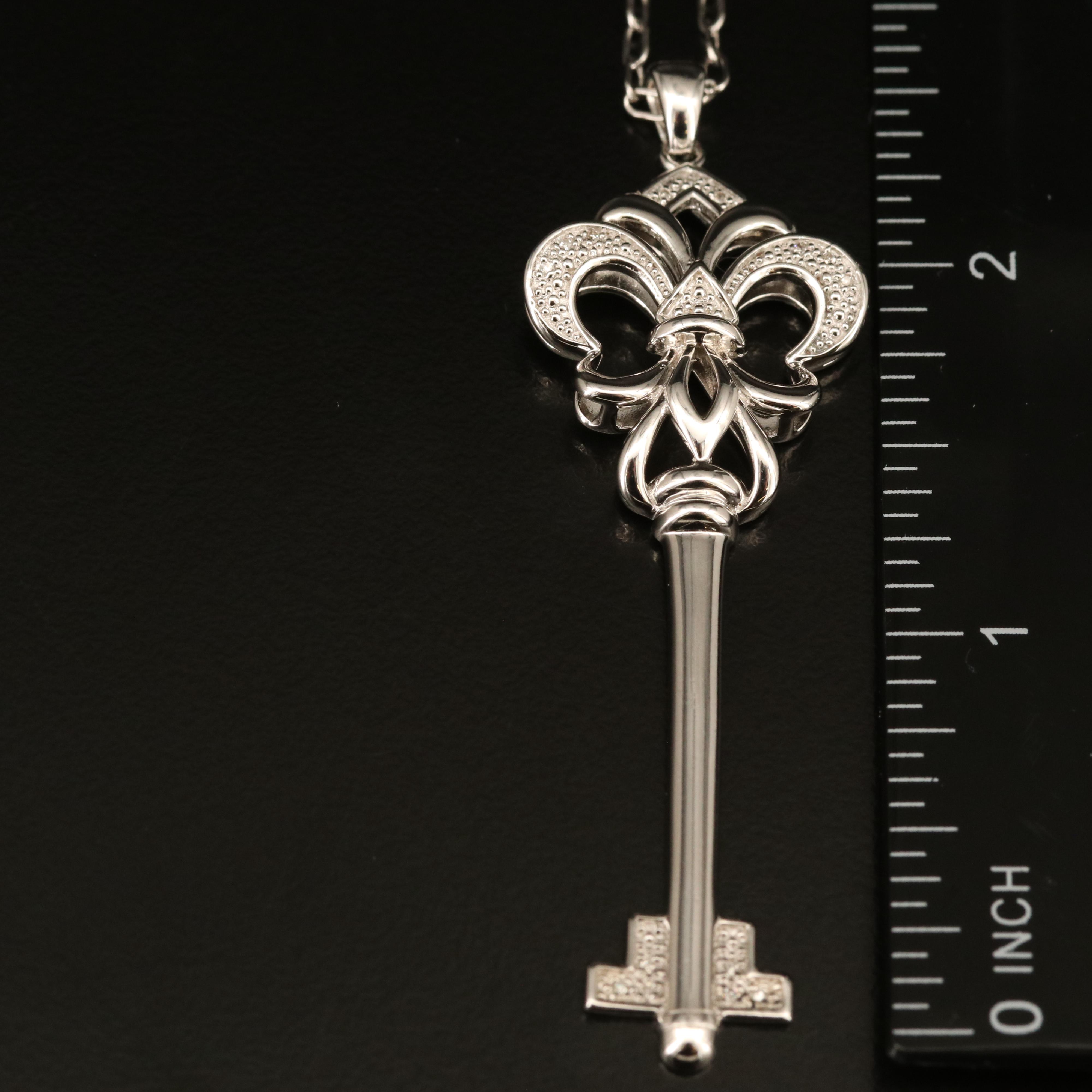 Sterling Diamond Key Pendant Necklace