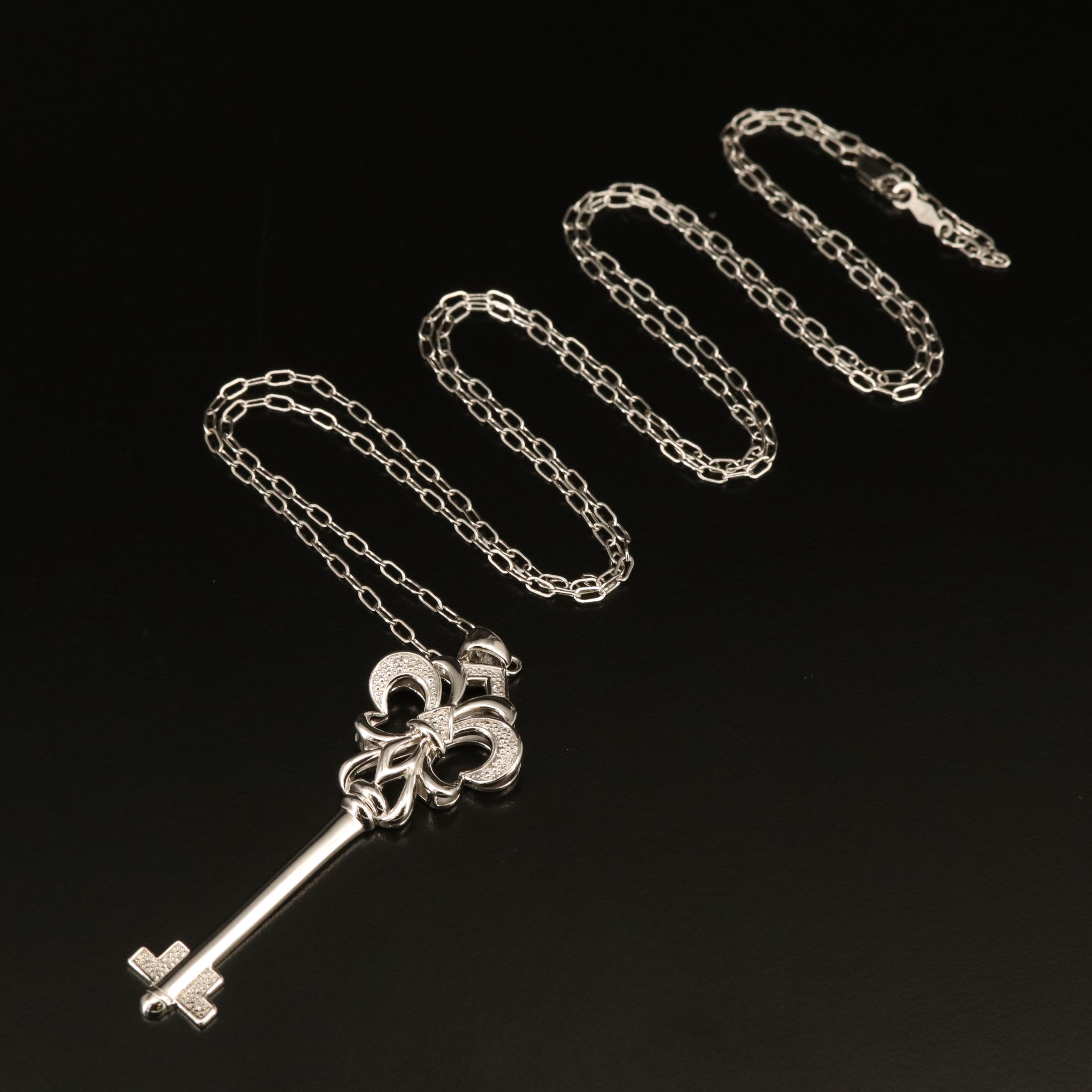 Sterling Diamond Key Pendant Necklace
