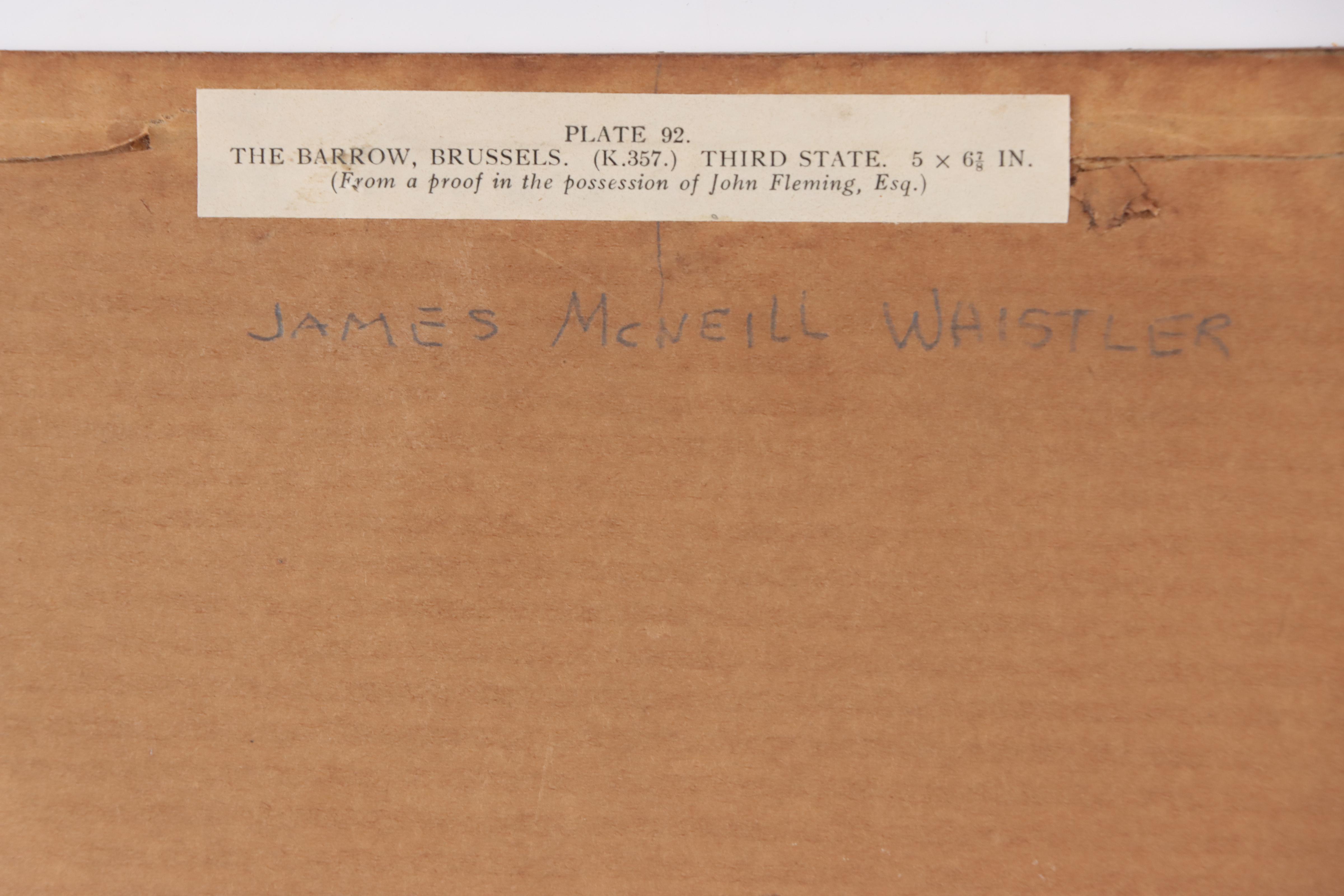 James McNeill Whistler Etching "The Barrow - Quartier des Marolles, Brussels"