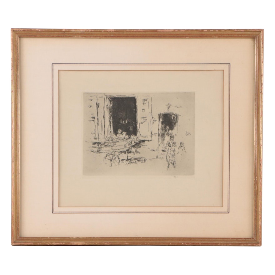 James McNeill Whistler Etching "The Barrow - Quartier des Marolles, Brussels"