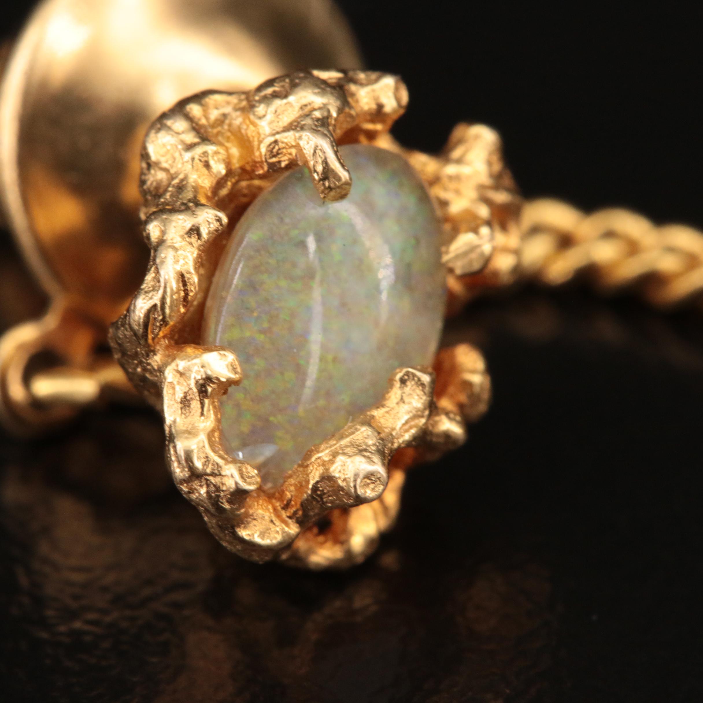 10K Opal and Quartz Doublet Nugget Tie Pin with 10K Diamond Ribbon Pendant