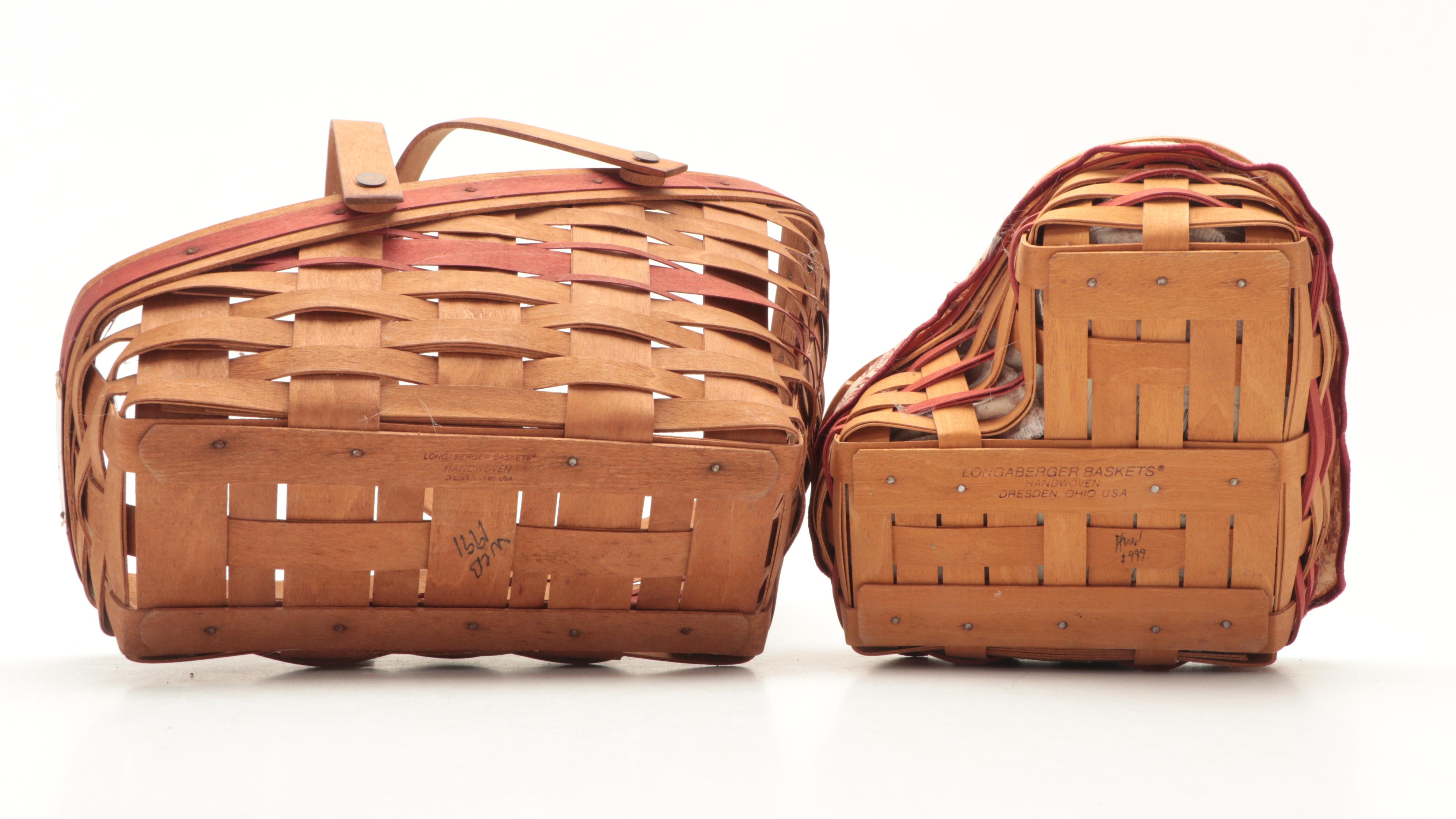 Longeberger and Other Woven Maple Baskets Including a Heart Basket