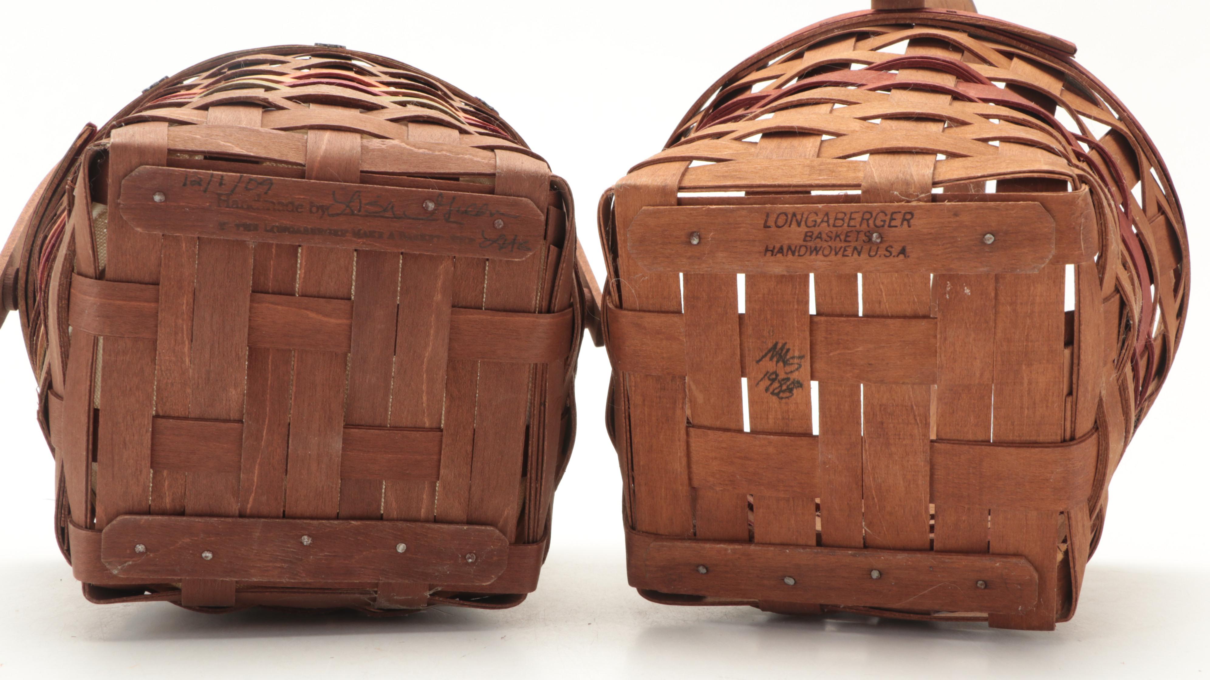 Longeberger and Other Woven Maple Baskets Including a Heart Basket