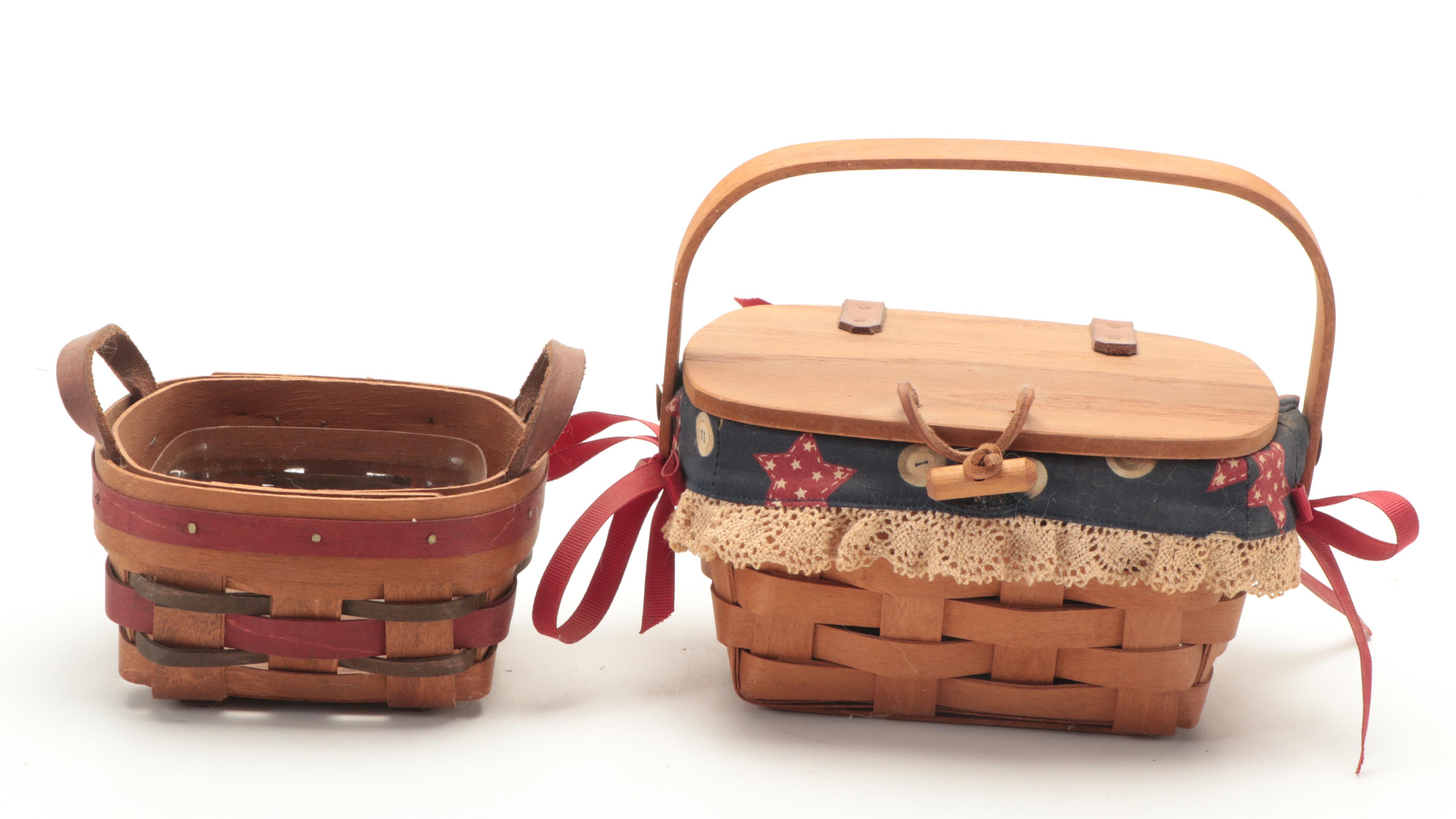 Longeberger and Other Woven Maple Baskets Including a Heart Basket
