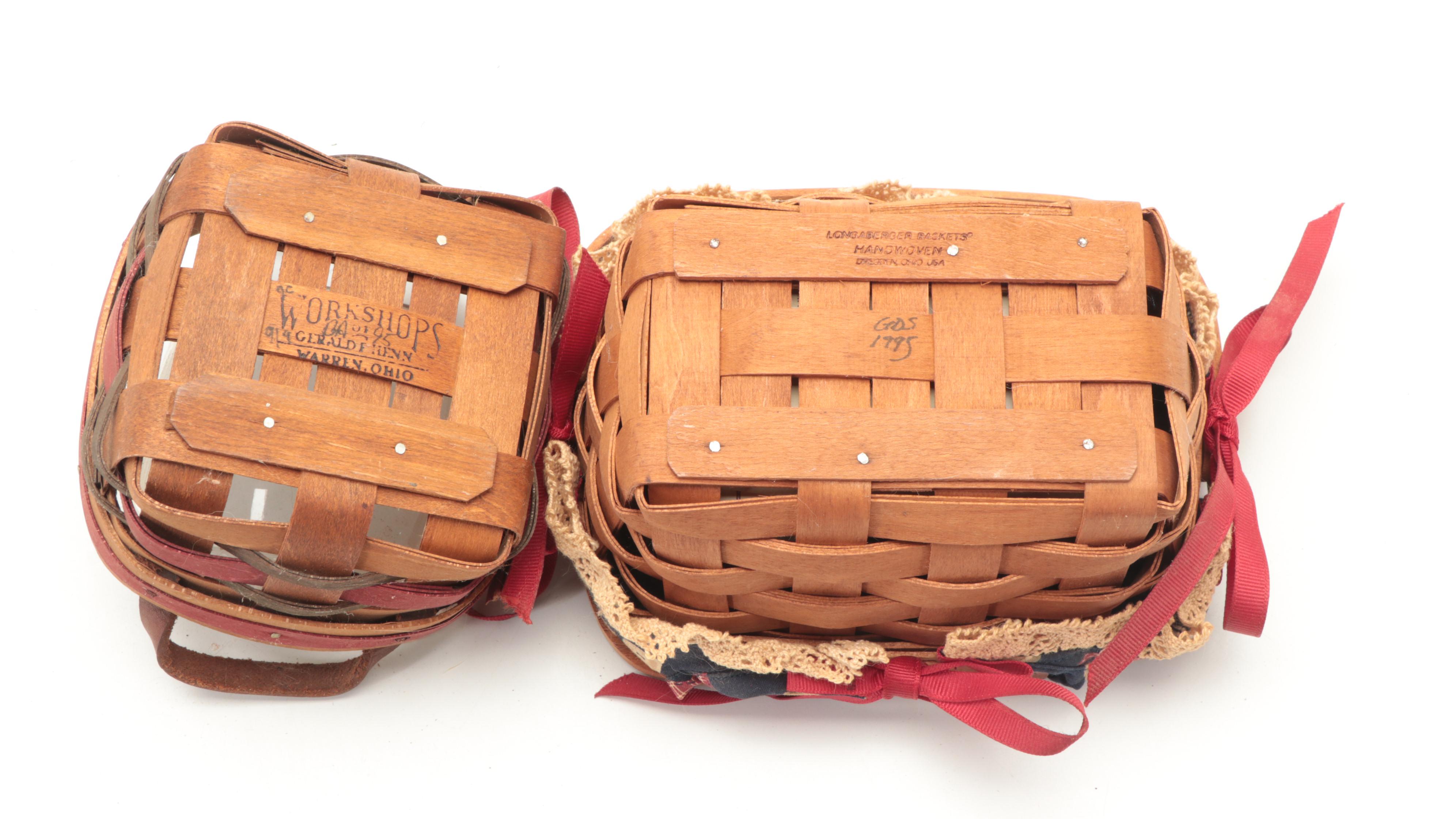 Longeberger and Other Woven Maple Baskets Including a Heart Basket