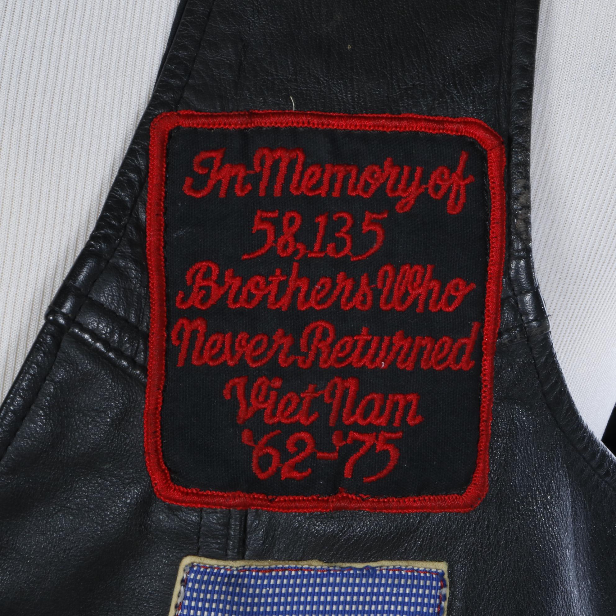 Men's Black Leather Motorcycle Vest with Patches