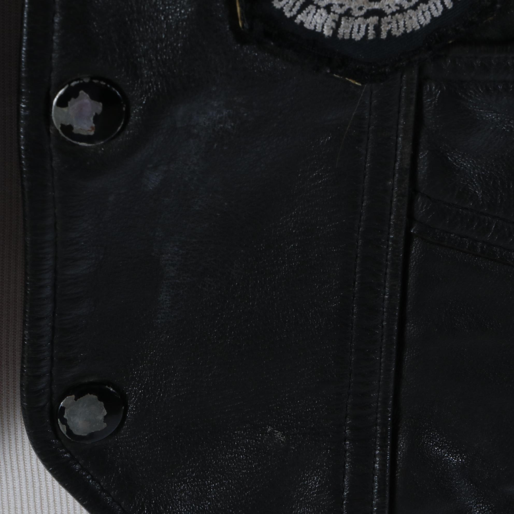 Men's Black Leather Motorcycle Vest with Patches