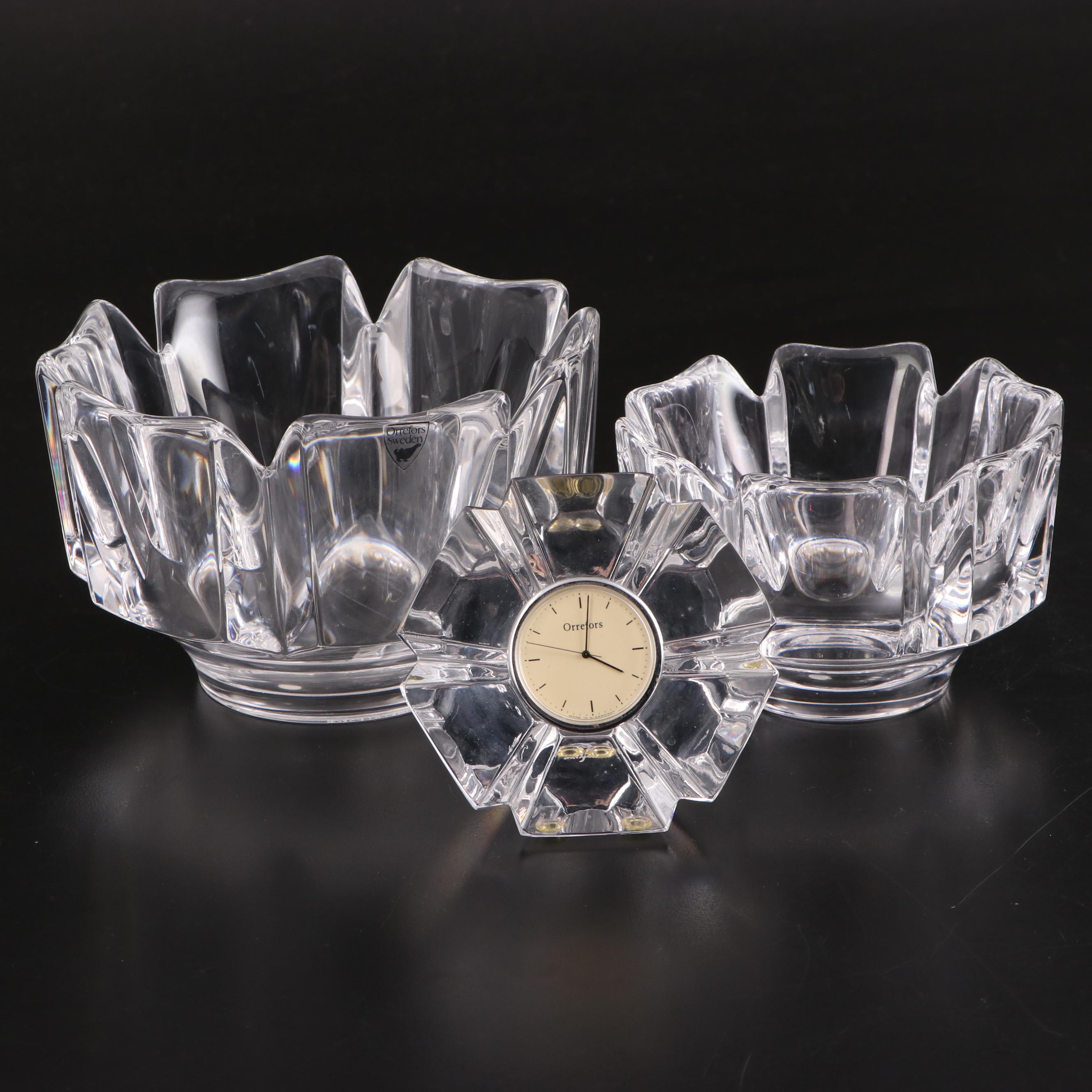 Orrefors "Corona" Bowls and Crystal Clock