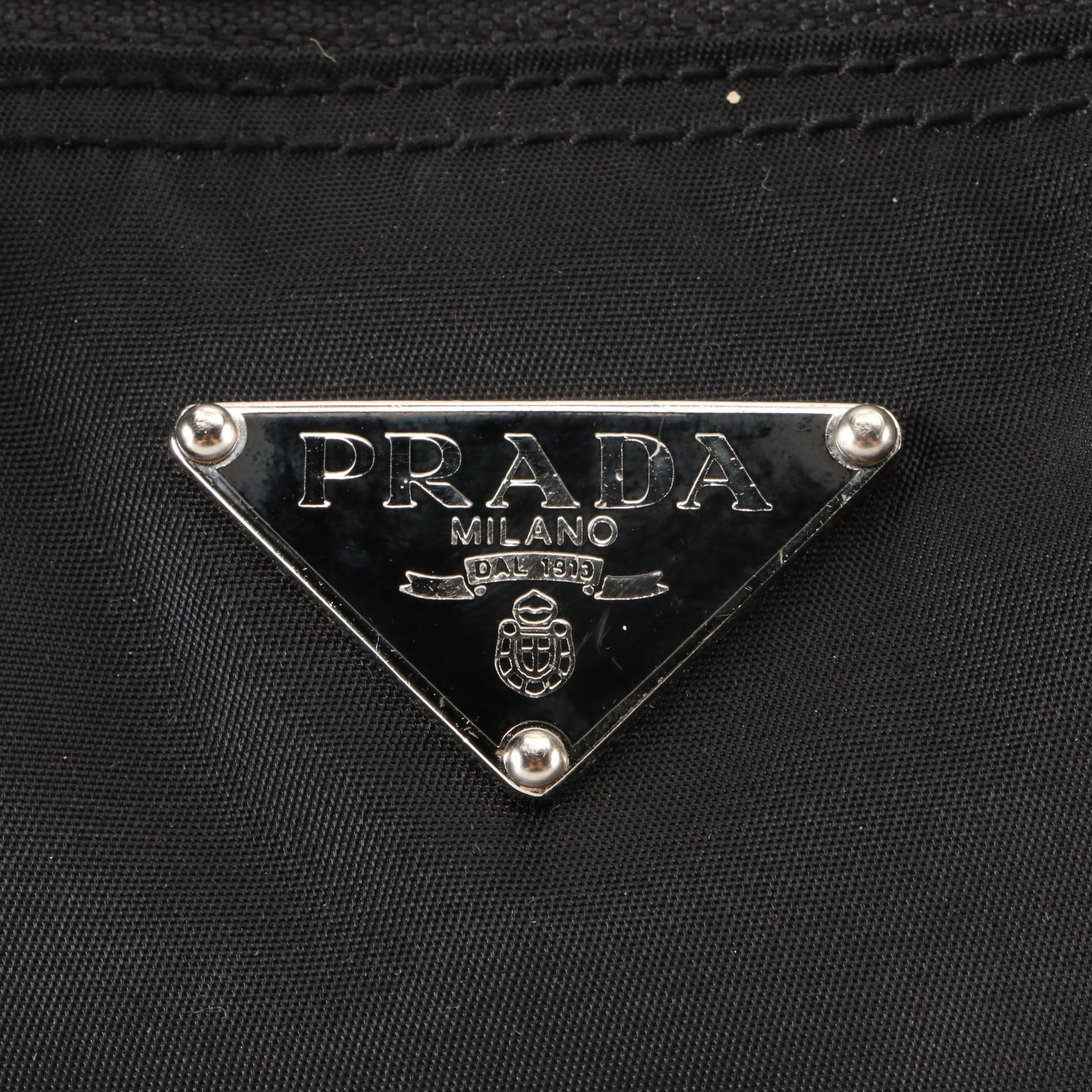 Prada Small Zip Tote in Black Nylon Gabardine and Leather