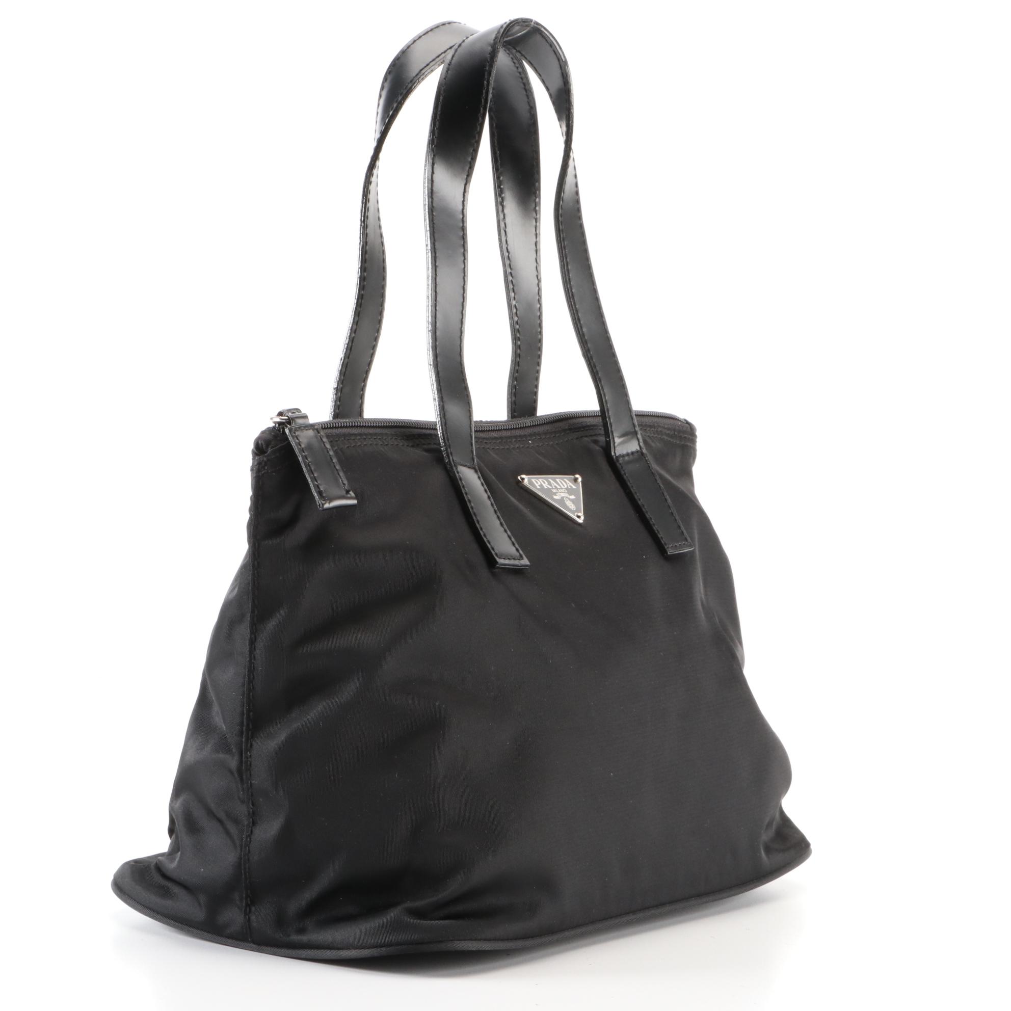 Prada Small Zip Tote in Black Nylon Gabardine and Leather