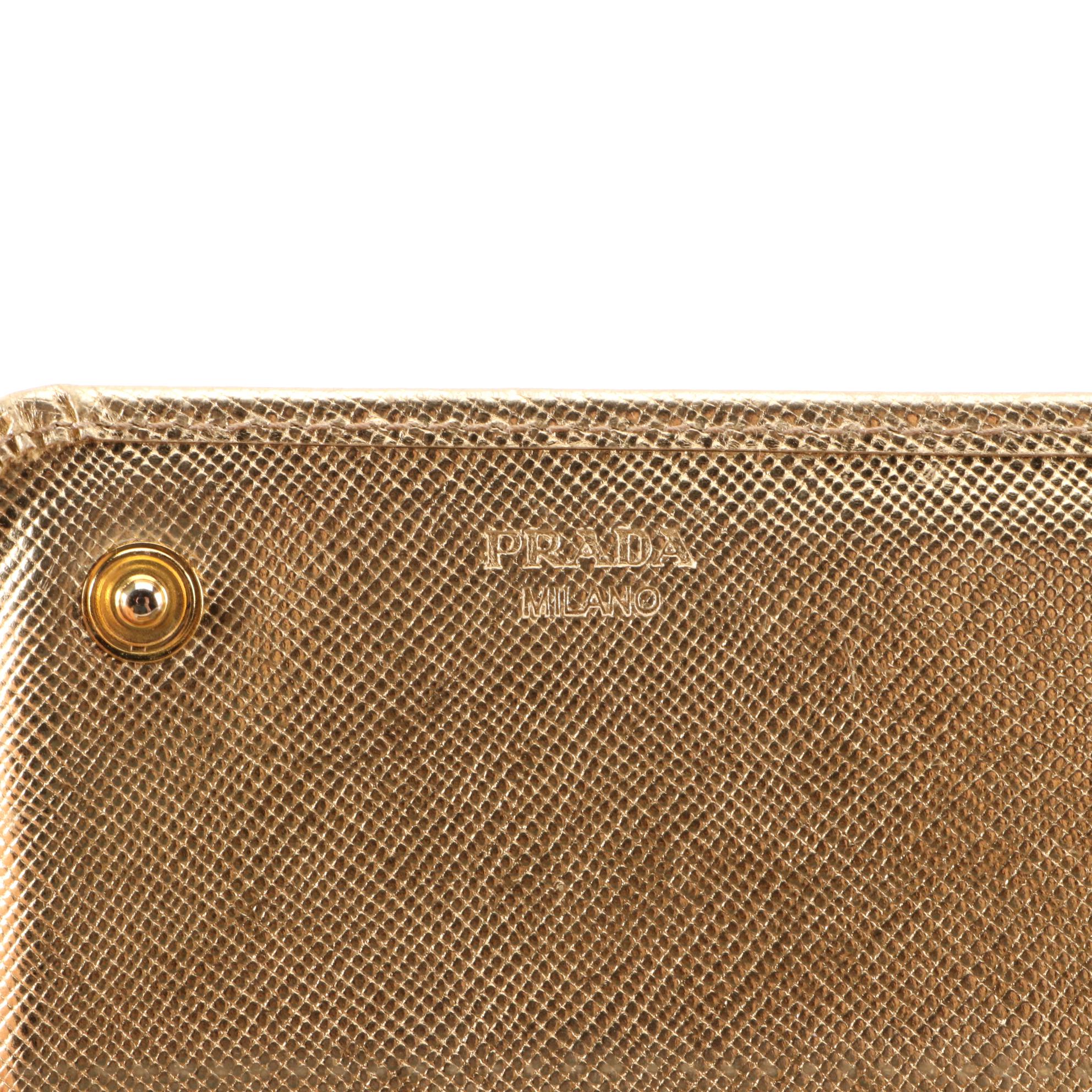 Prada Long Organizer Wallet in Metallic Gold Saffiano Leather with Box