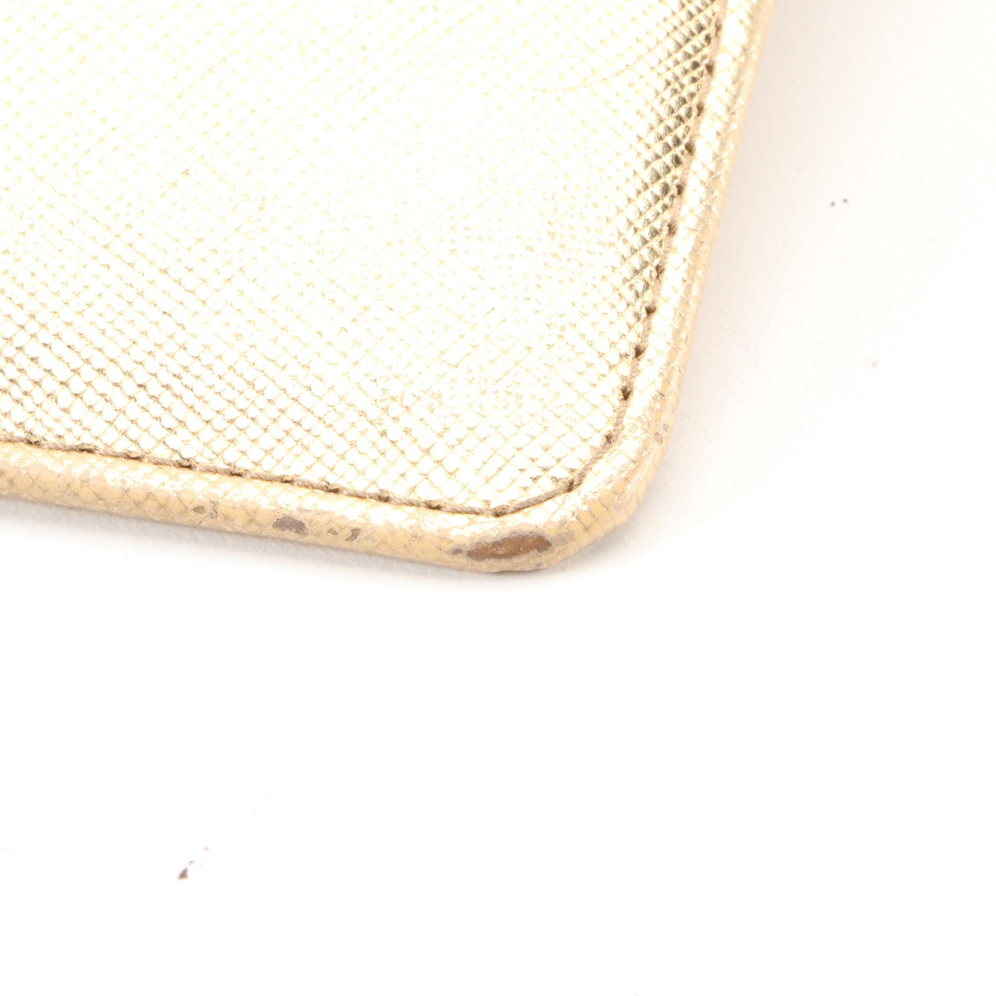 Prada Long Organizer Wallet in Metallic Gold Saffiano Leather with Box