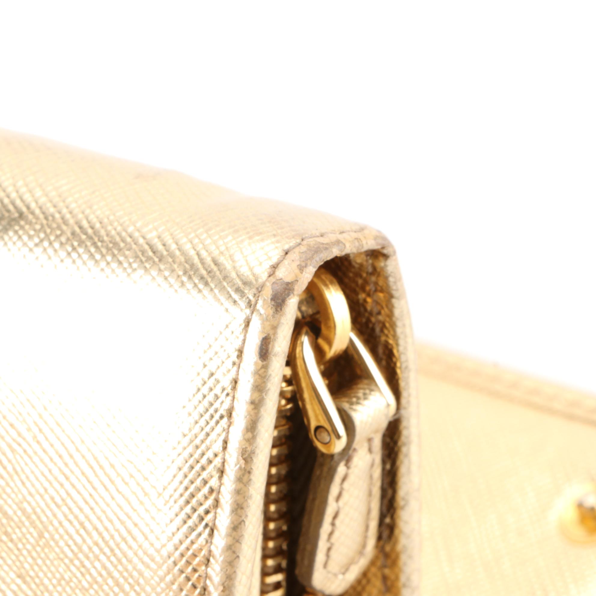Prada Long Organizer Wallet in Metallic Gold Saffiano Leather with Box