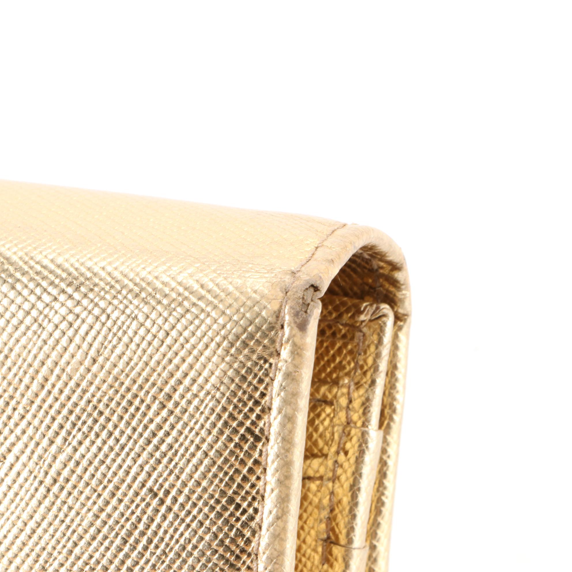 Prada Long Organizer Wallet in Metallic Gold Saffiano Leather with Box