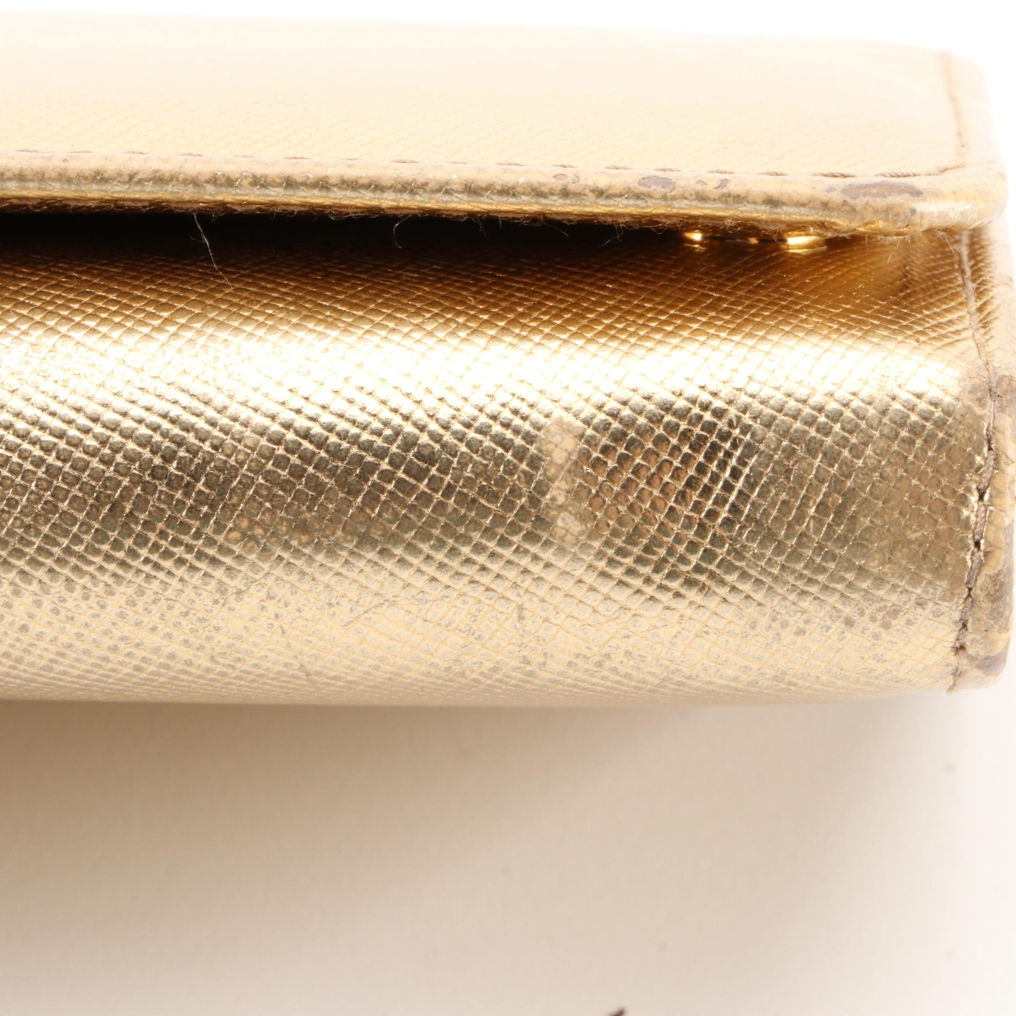 Prada Long Organizer Wallet in Metallic Gold Saffiano Leather with Box