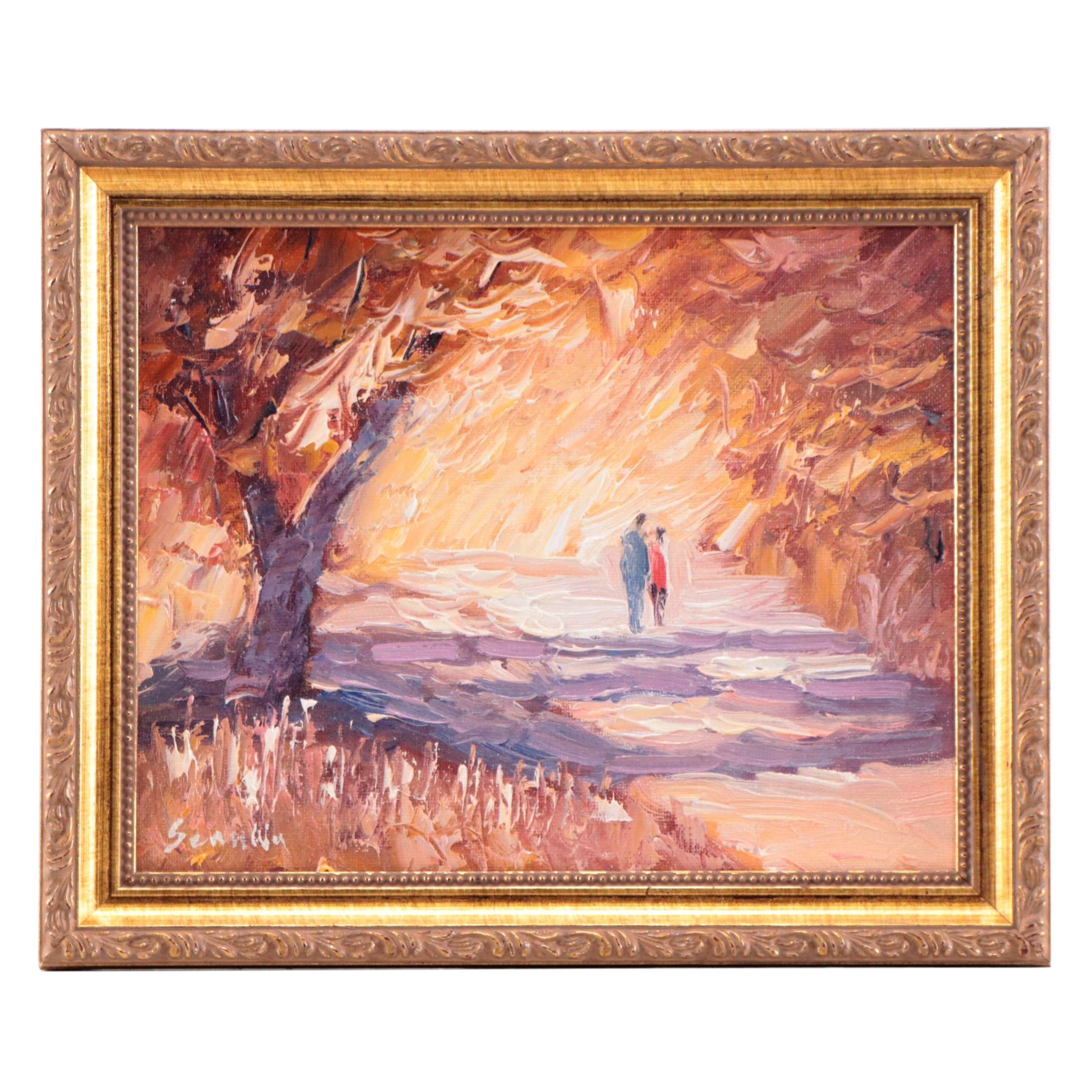 Sean Wu Park Landscape With Figures Oil Painting, 2022