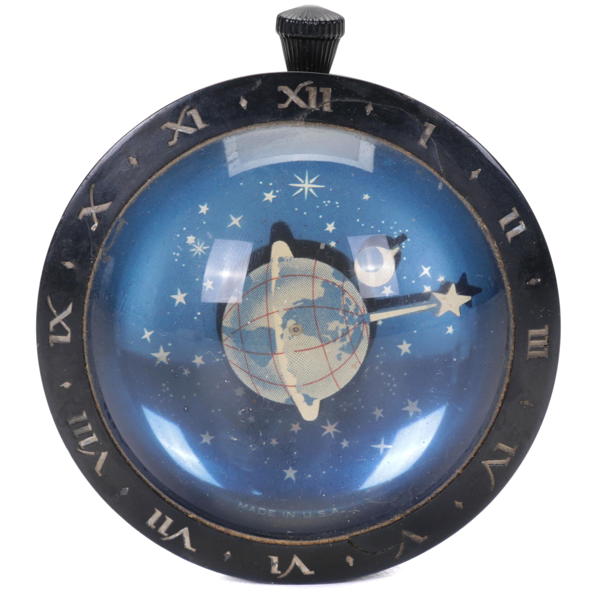 Westclox Earth, Moon and Stars Paperweight Clock, 1930s