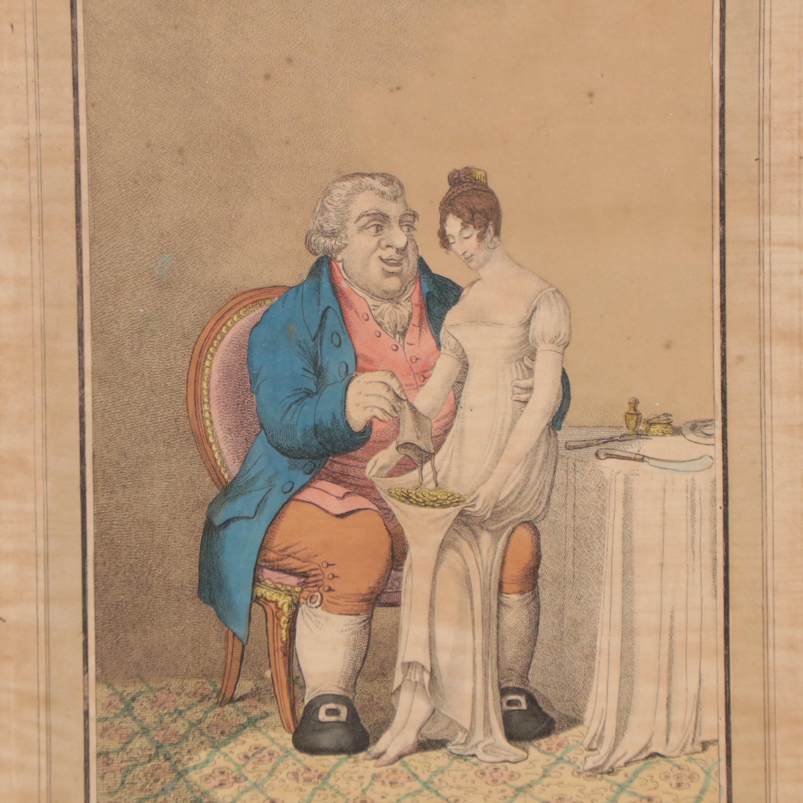 Hand-Colored Etching After George Woodward "Lamb and Mint Sauce"