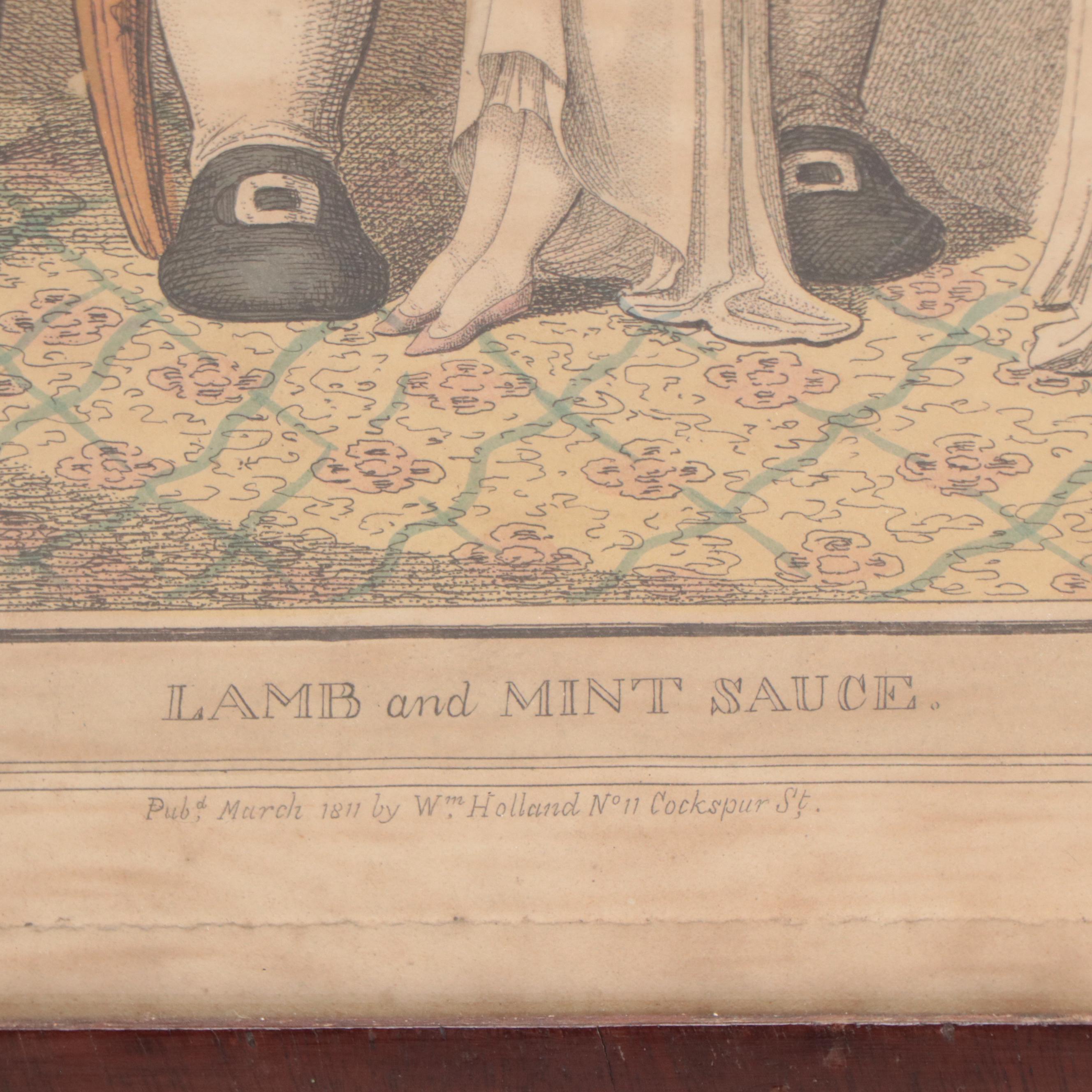 Hand-Colored Etching After George Woodward "Lamb and Mint Sauce"