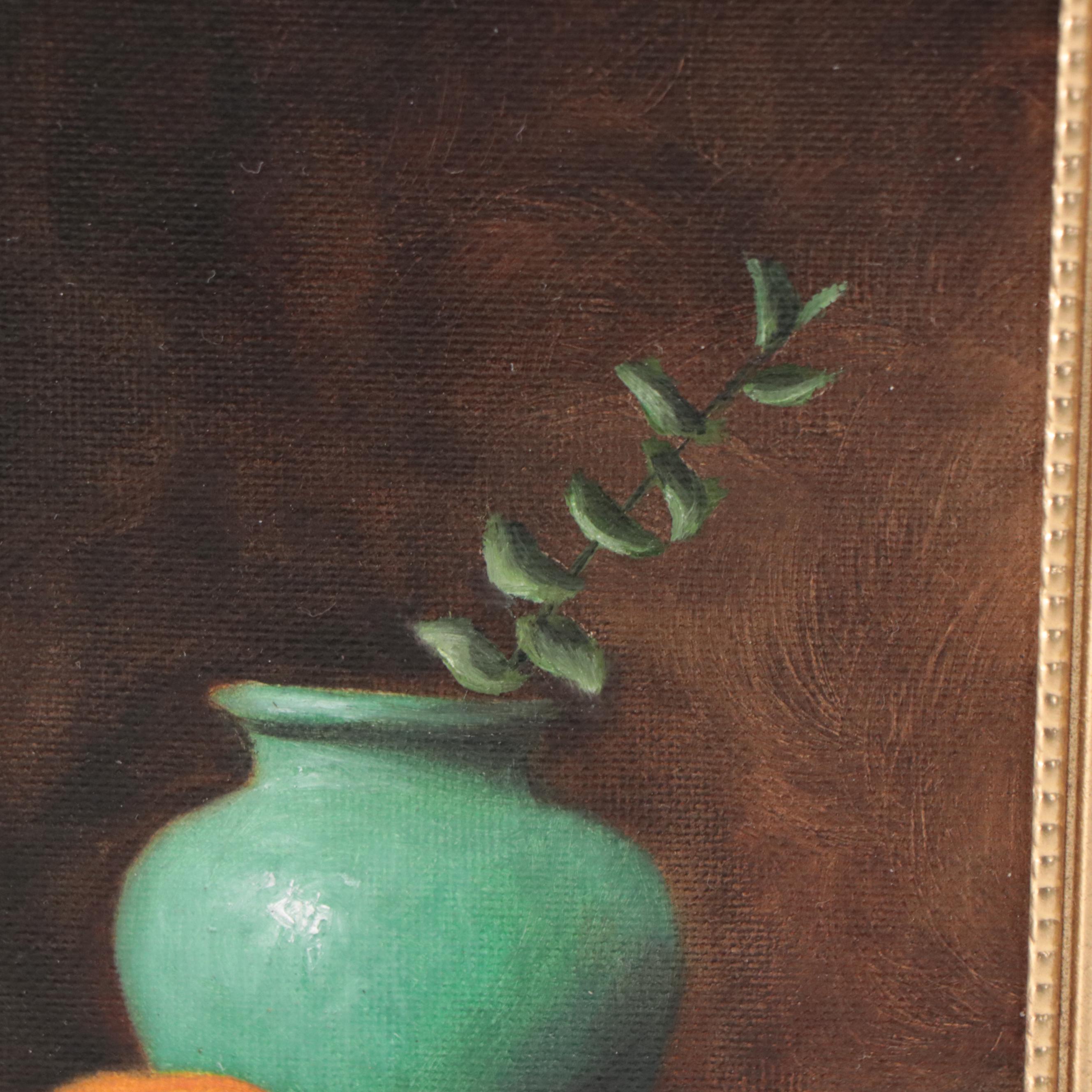 Houra Alghizzi Still Life Oil Painting "Clementine and Eucalyptus," 2023
