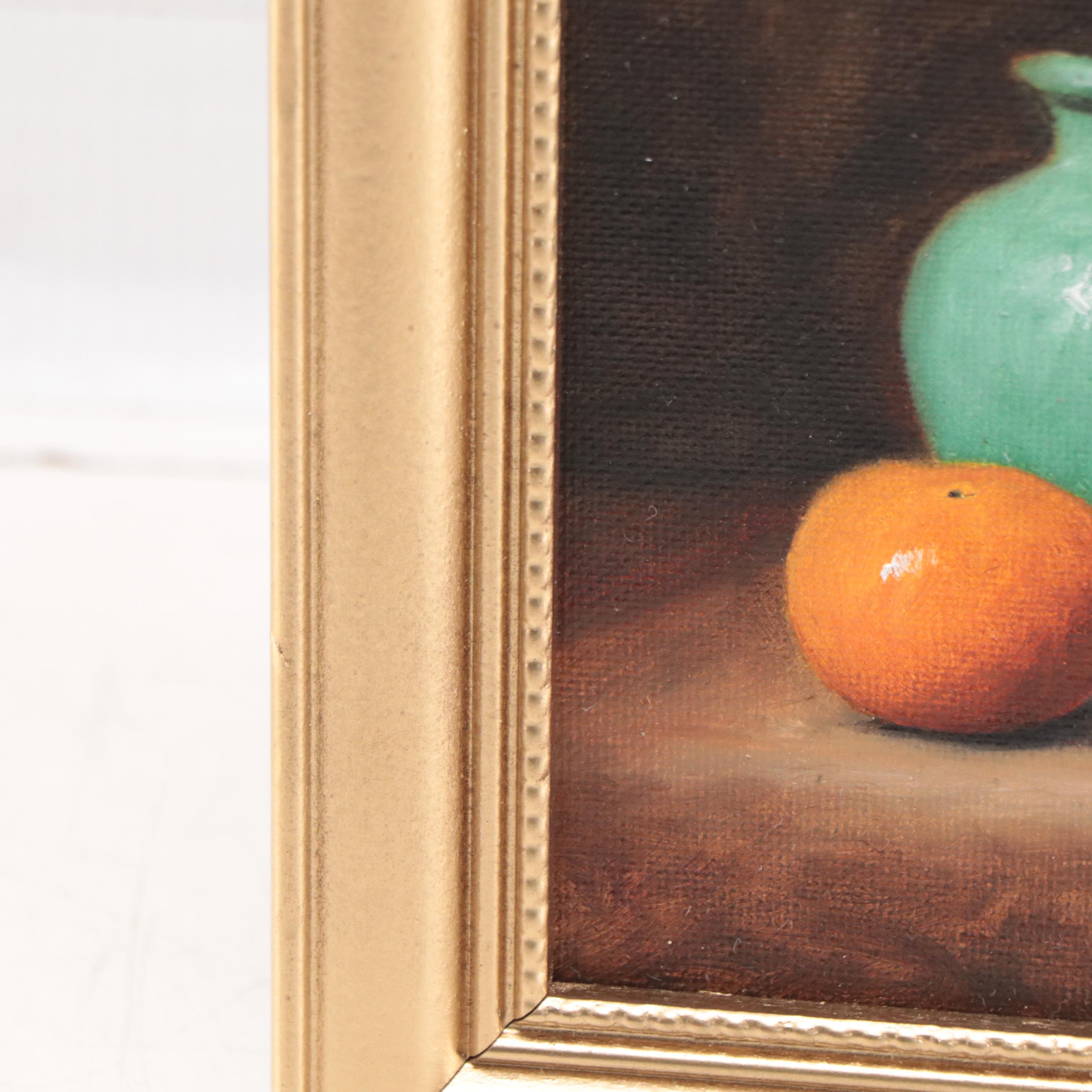 Houra Alghizzi Still Life Oil Painting "Clementine and Eucalyptus," 2023