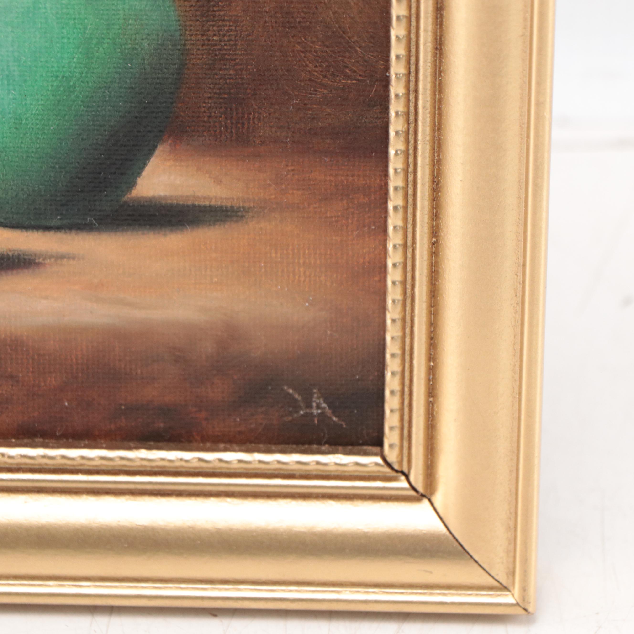 Houra Alghizzi Still Life Oil Painting "Clementine and Eucalyptus," 2023