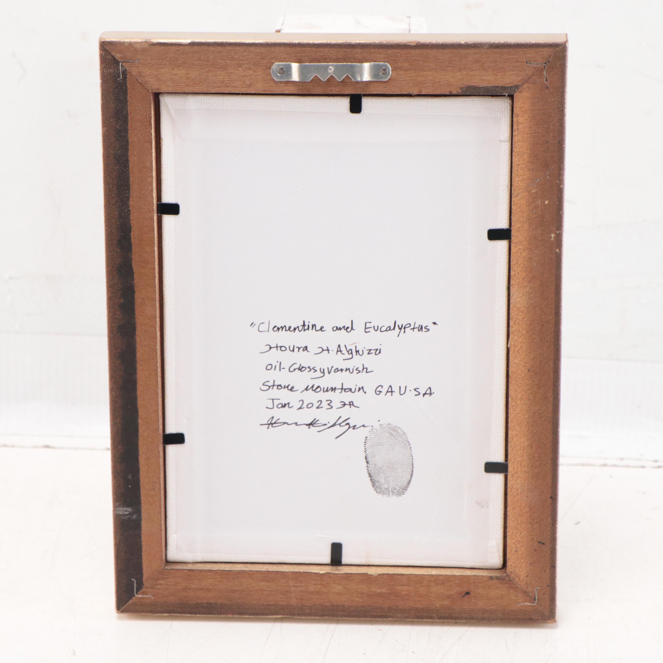 Houra Alghizzi Still Life Oil Painting "Clementine and Eucalyptus," 2023