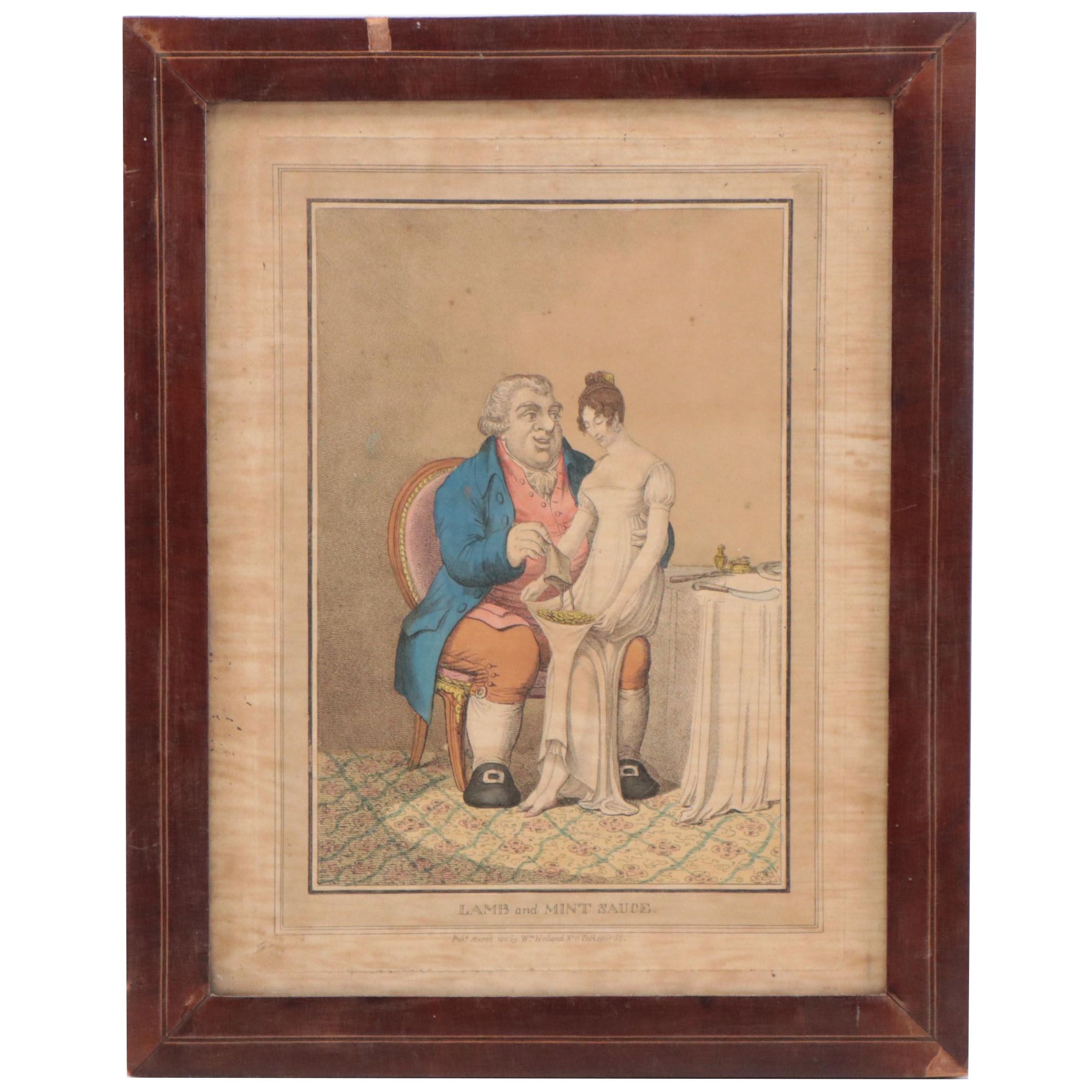 Hand-Colored Etching After George Woodward "Lamb and Mint Sauce"