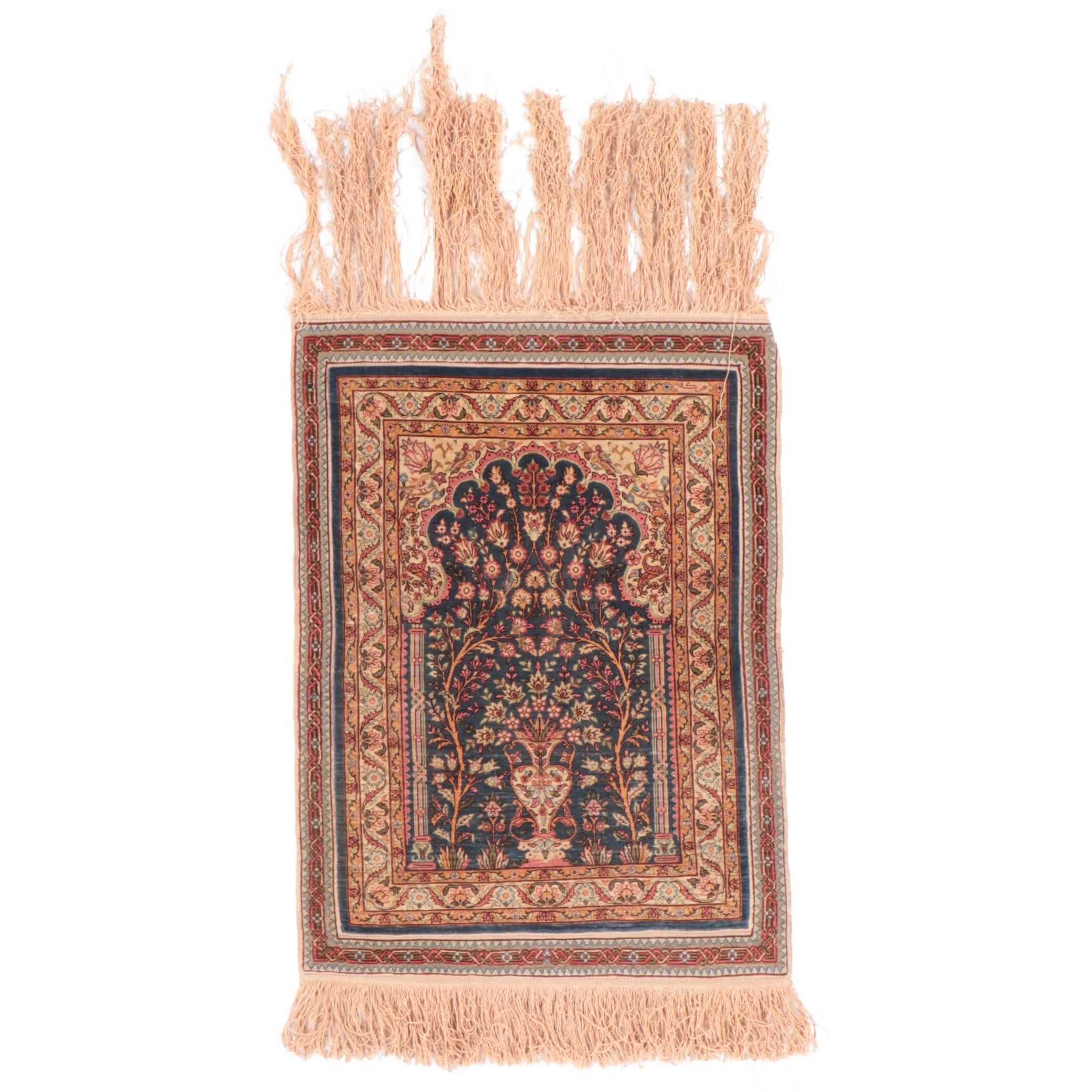 1'11 x 3'9 Hand-Knotted Turkish Kayseri Silk Prayer Rug