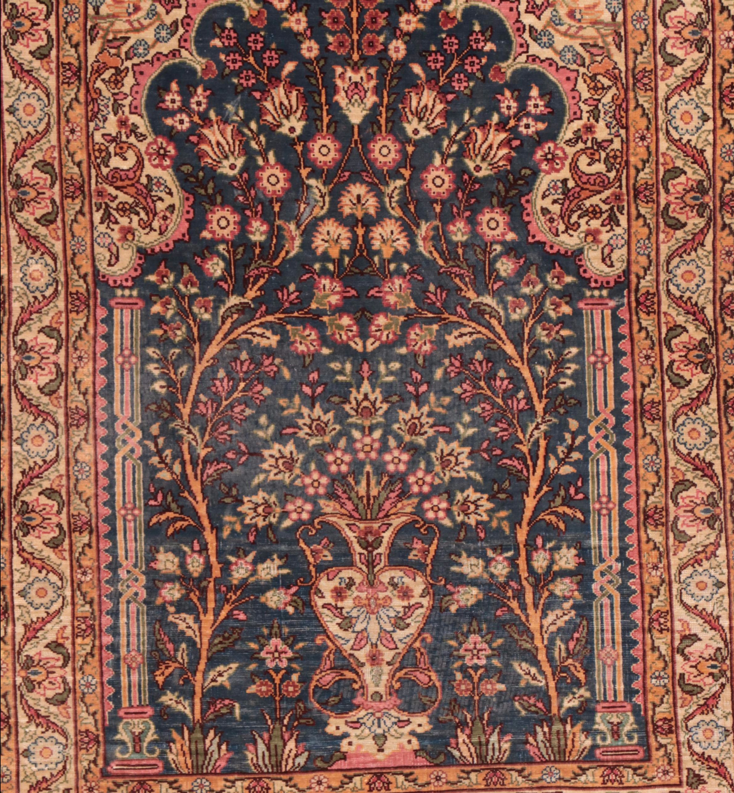 1'11 x 3'9 Hand-Knotted Turkish Kayseri Silk Prayer Rug