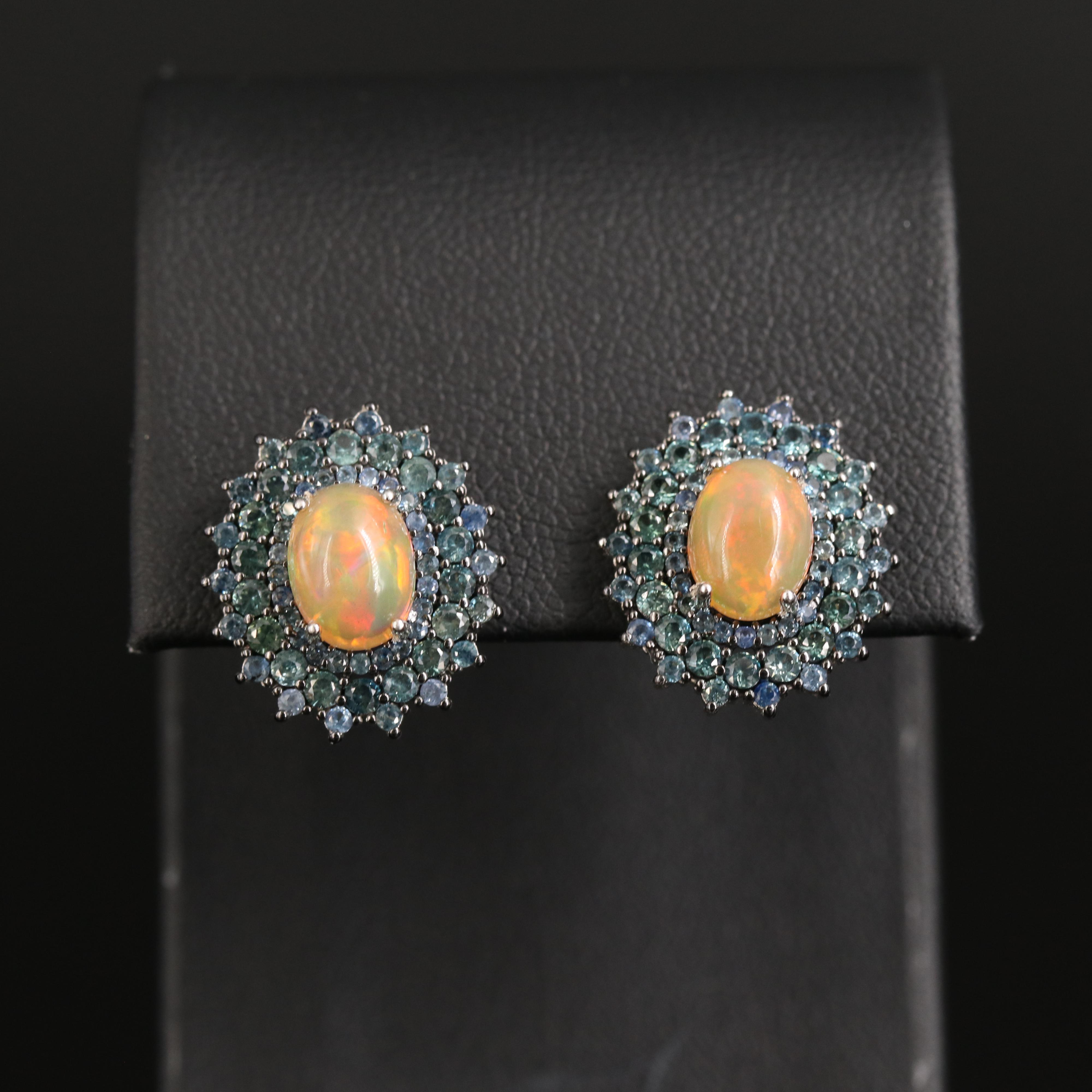 Sterling Opal and Sapphire Earrings