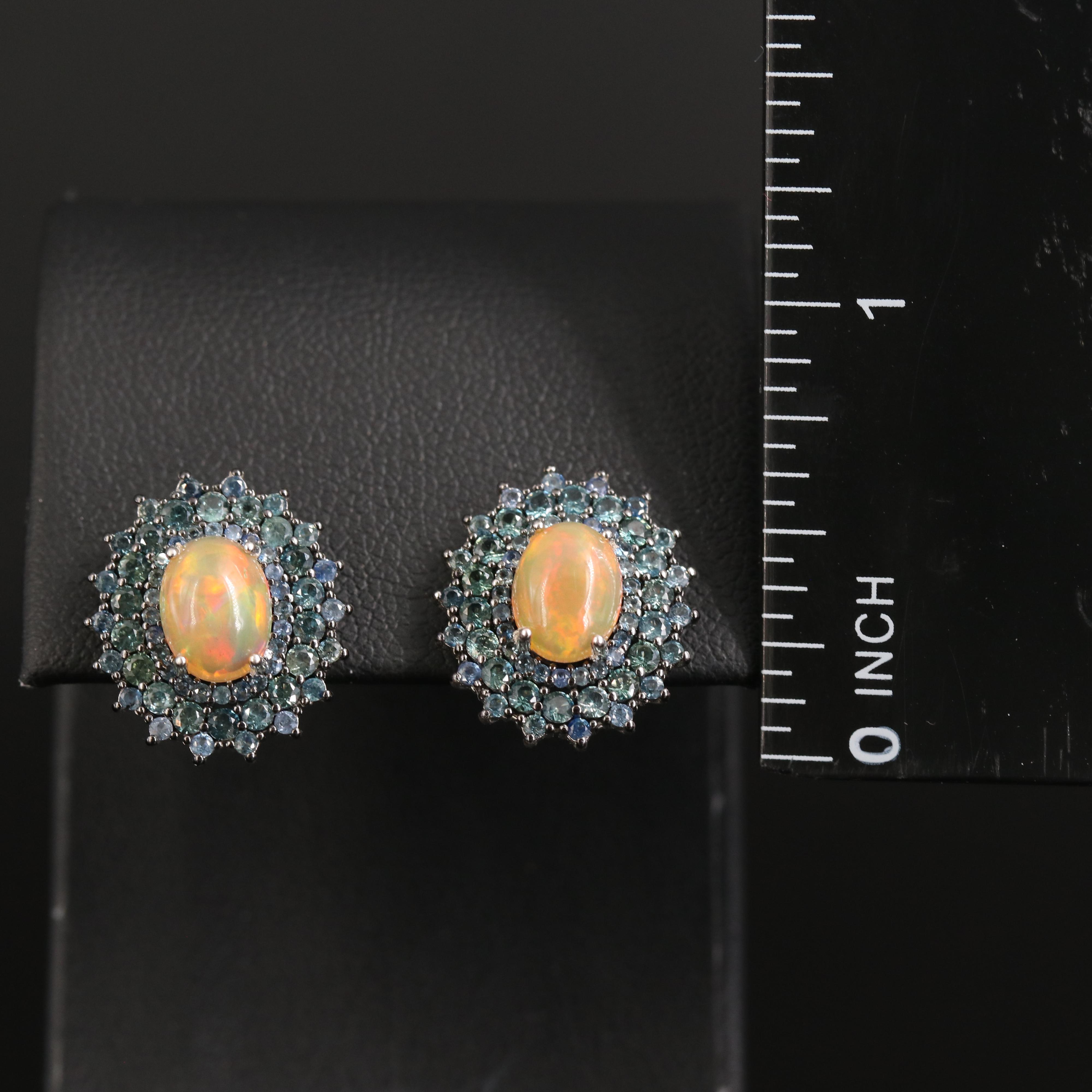 Sterling Opal and Sapphire Earrings