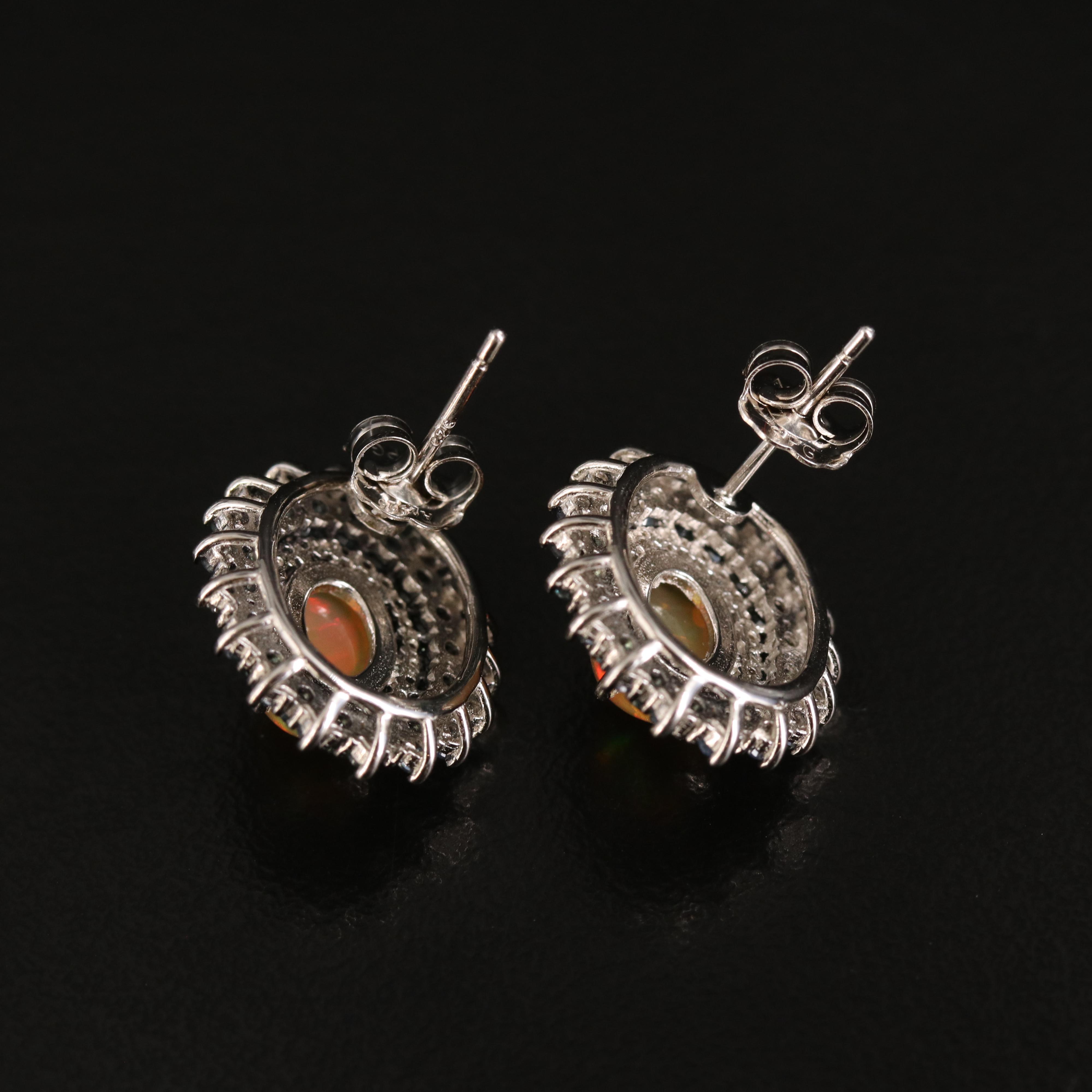 Sterling Opal and Sapphire Earrings