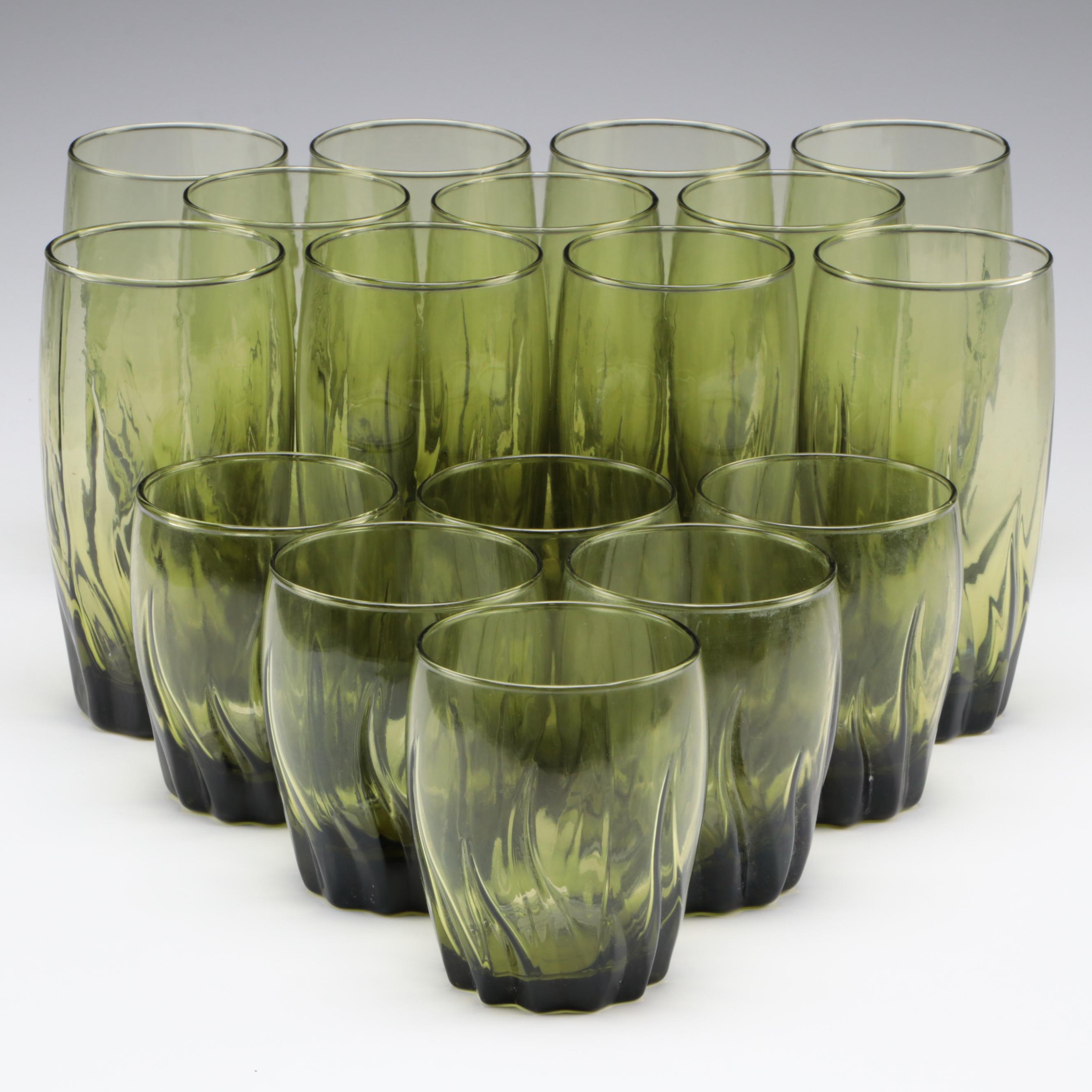 Anchor Hocking "Central Park" Ivy Green Iced Tea and Old Fashioned Glasses