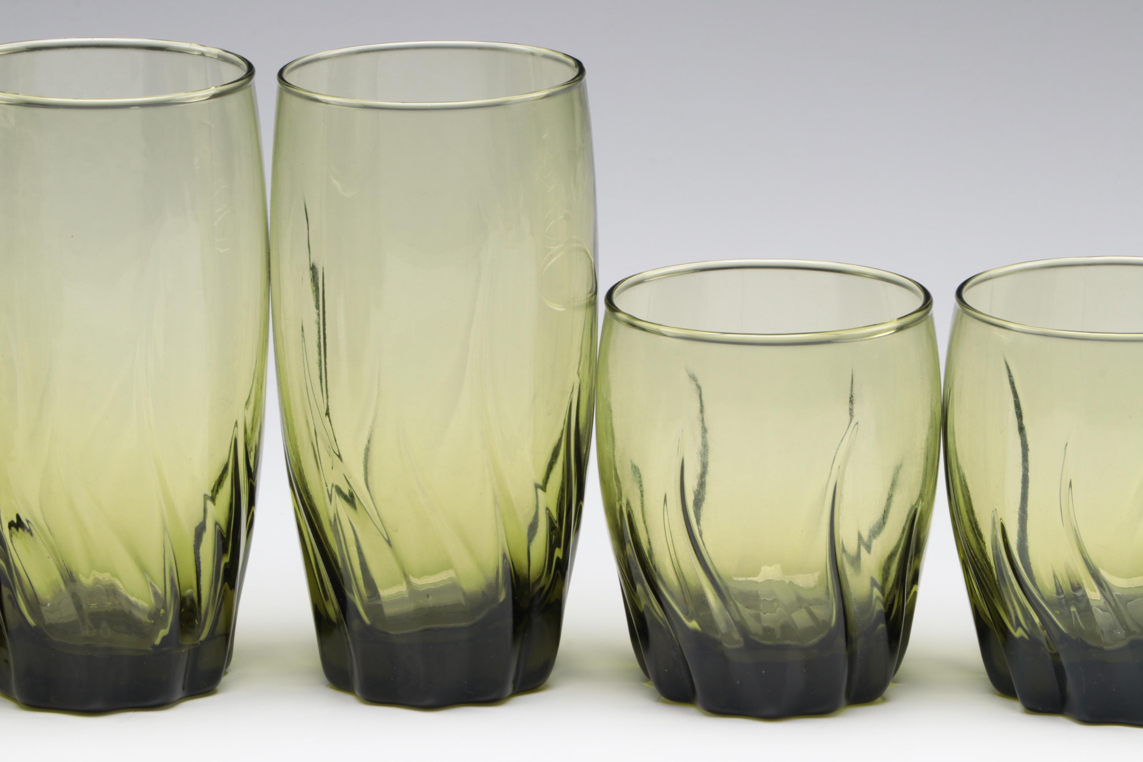 Anchor Hocking "Central Park" Ivy Green Iced Tea and Old Fashioned Glasses