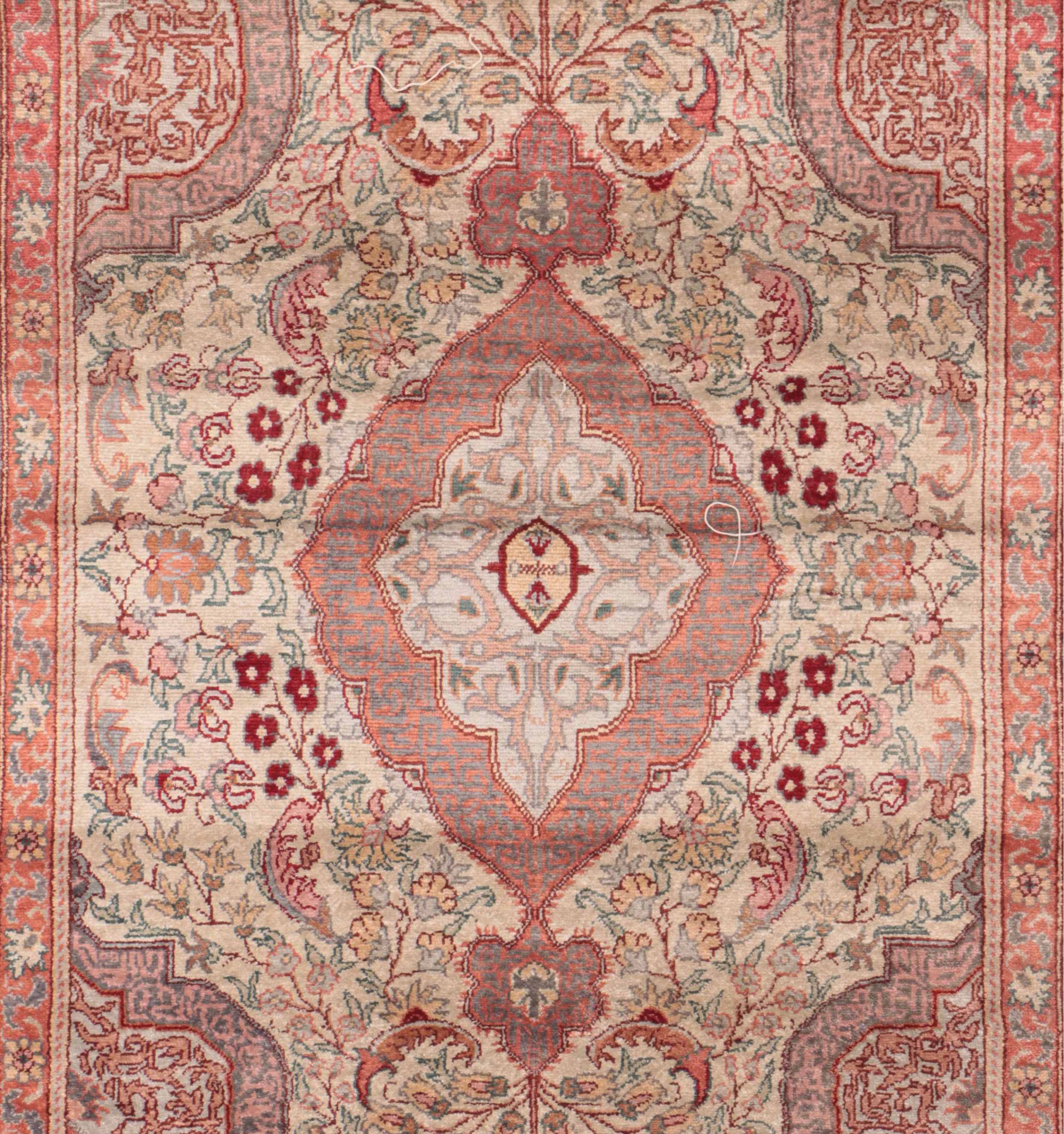 3'1 x 5'4 Hand-Knotted Turkish Hereke Silk Area Rug