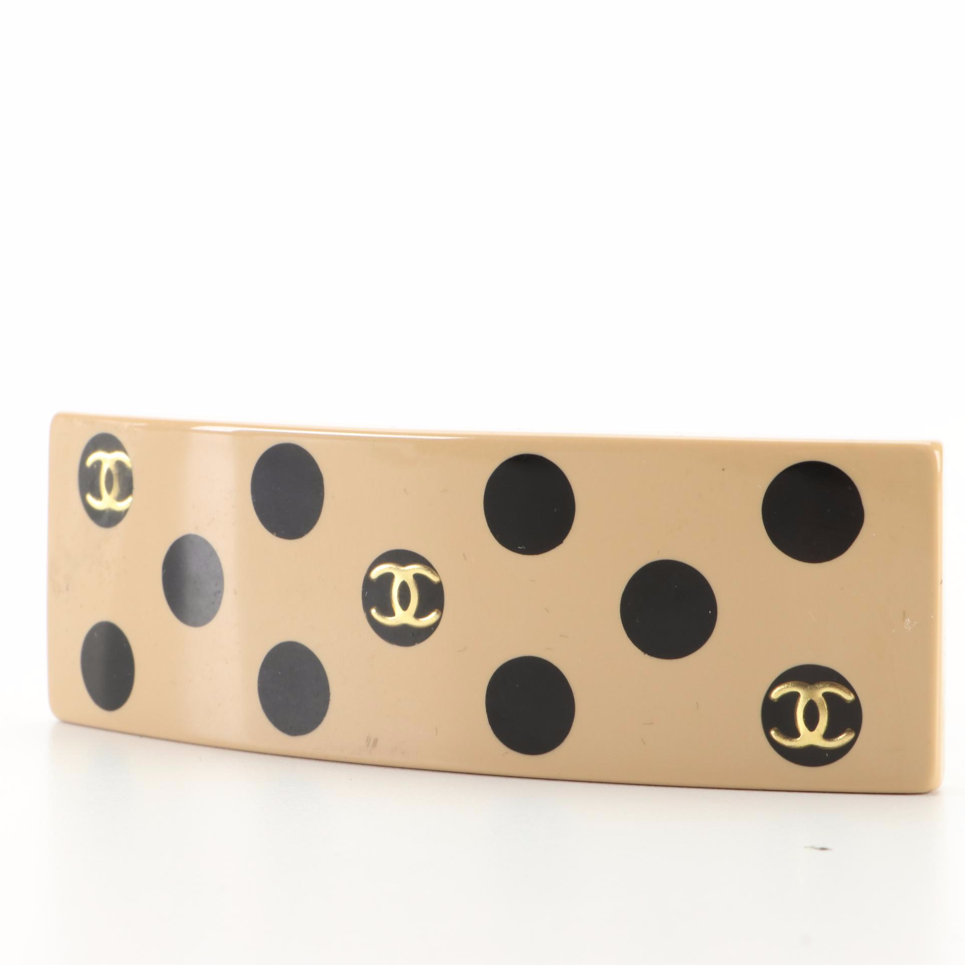 Chanel CC Polka Dot Hair Clip with Box