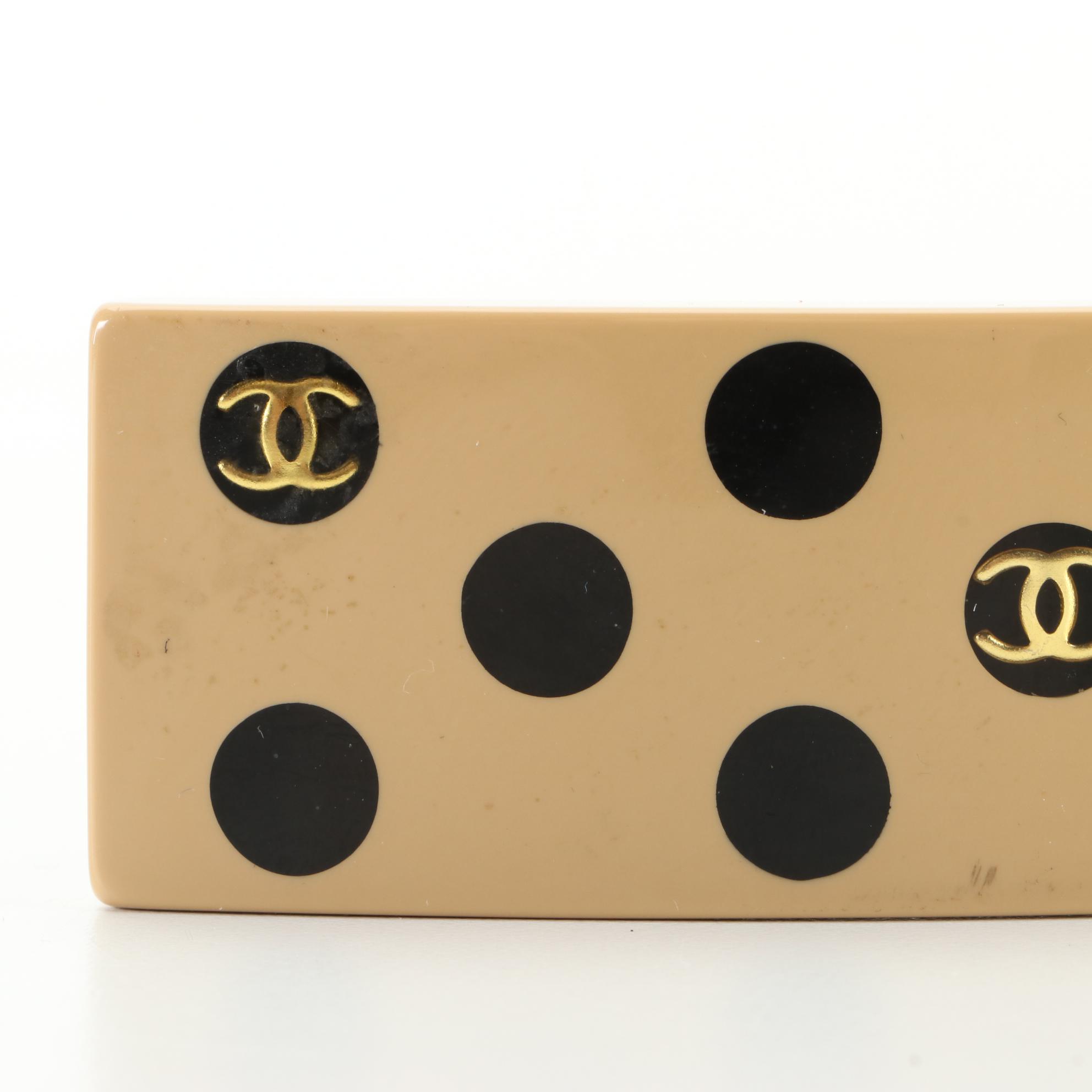 Chanel CC Polka Dot Hair Clip with Box