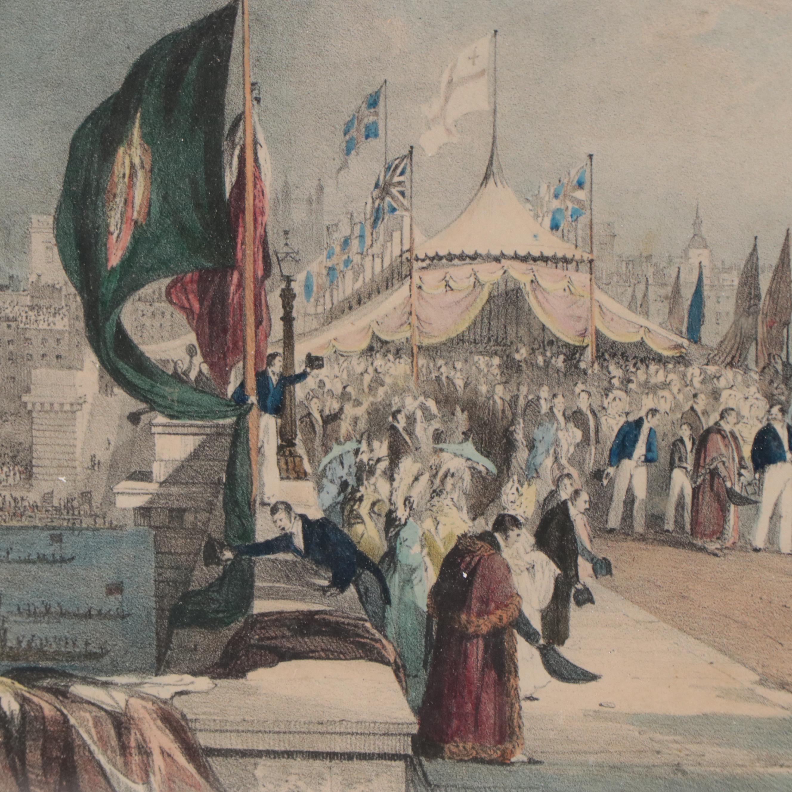Hand-Colored Lithograph After Thomas Allom of London Bridge Opening Ceremony