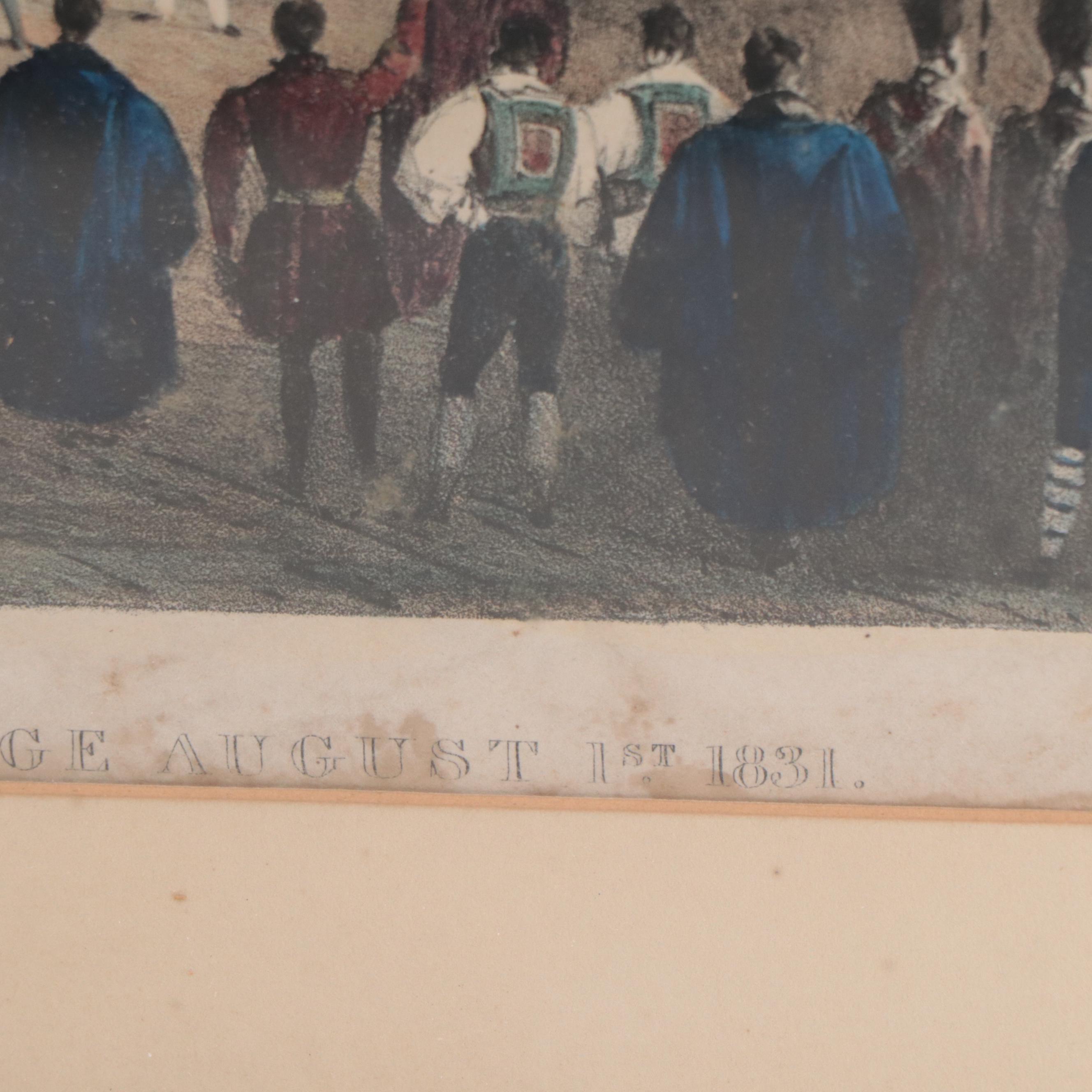 Hand-Colored Lithograph After Thomas Allom of London Bridge Opening Ceremony