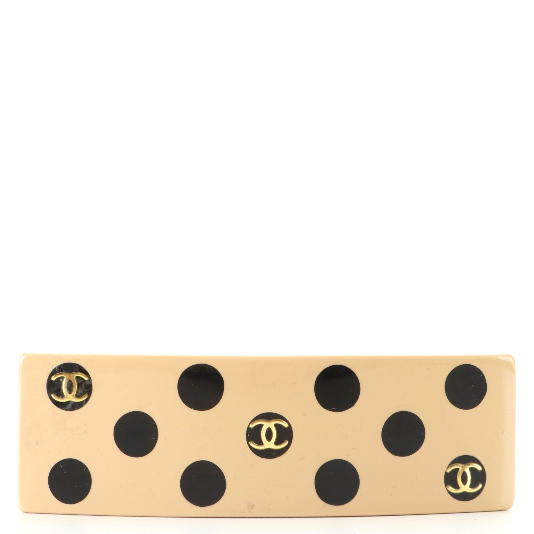 Chanel CC Polka Dot Hair Clip with Box
