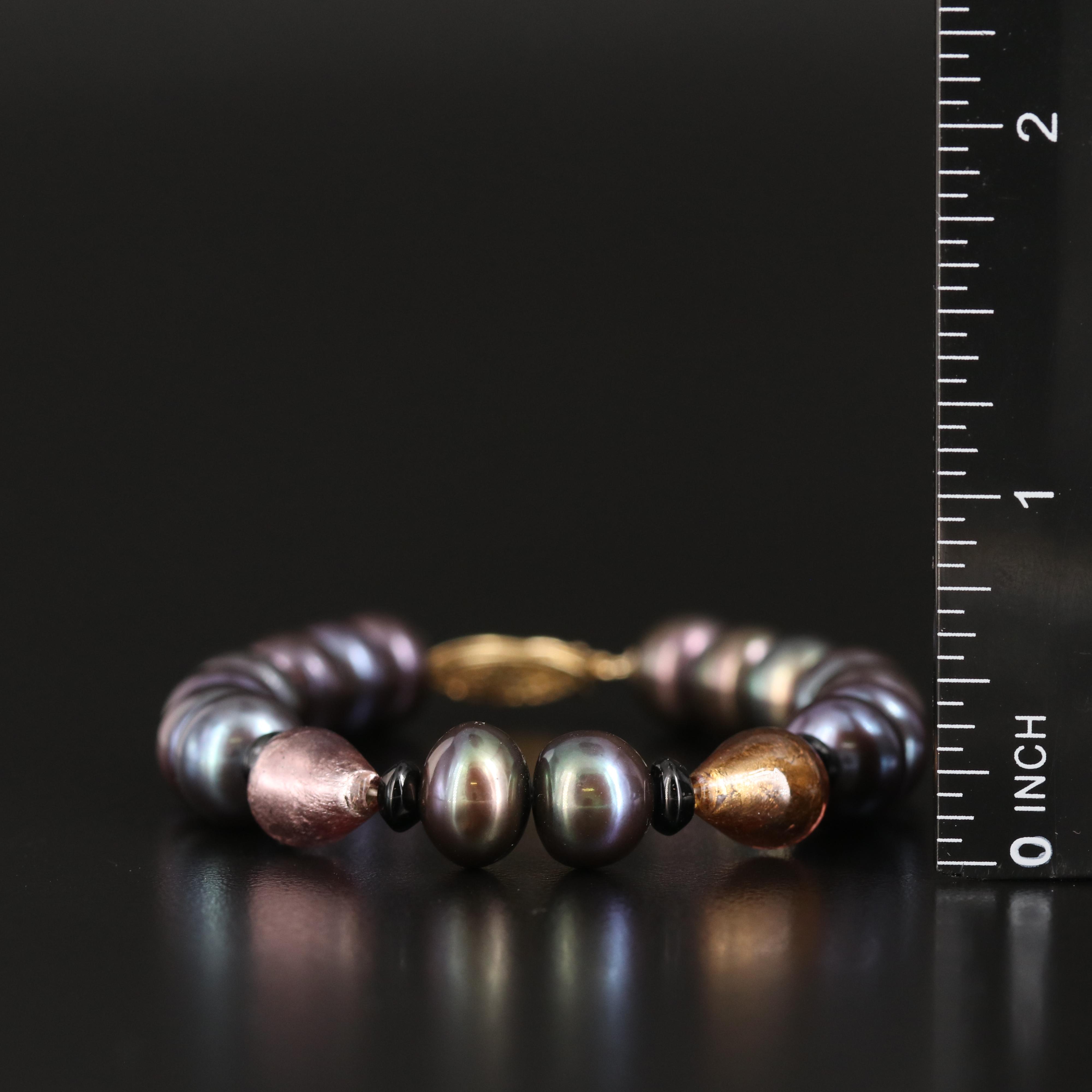 Art Glass and Pearl Bracelet with 14K Clasp