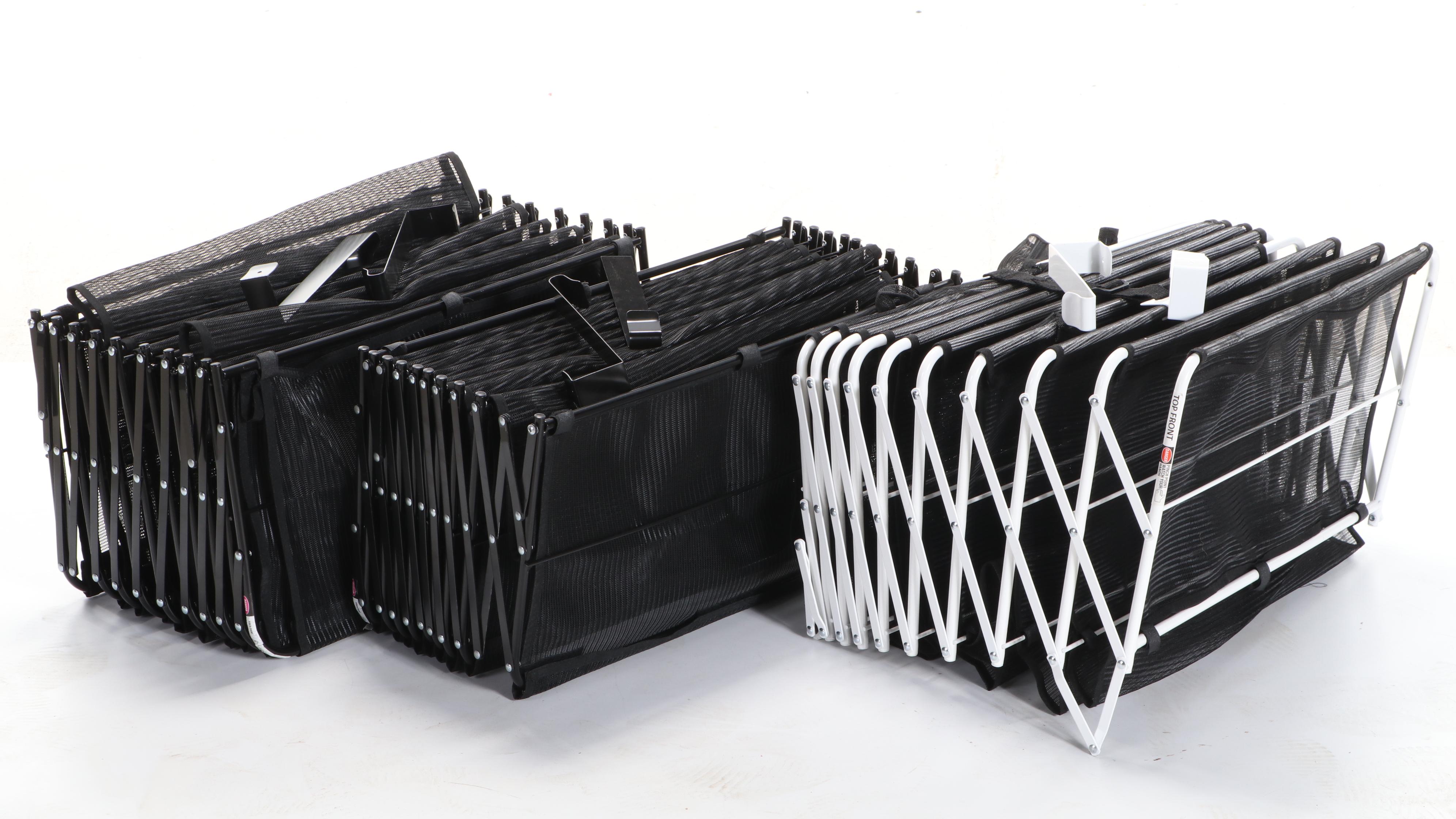 Pair of Brass-Mounted Stackable Footlockers with Collapsible Storage Racks