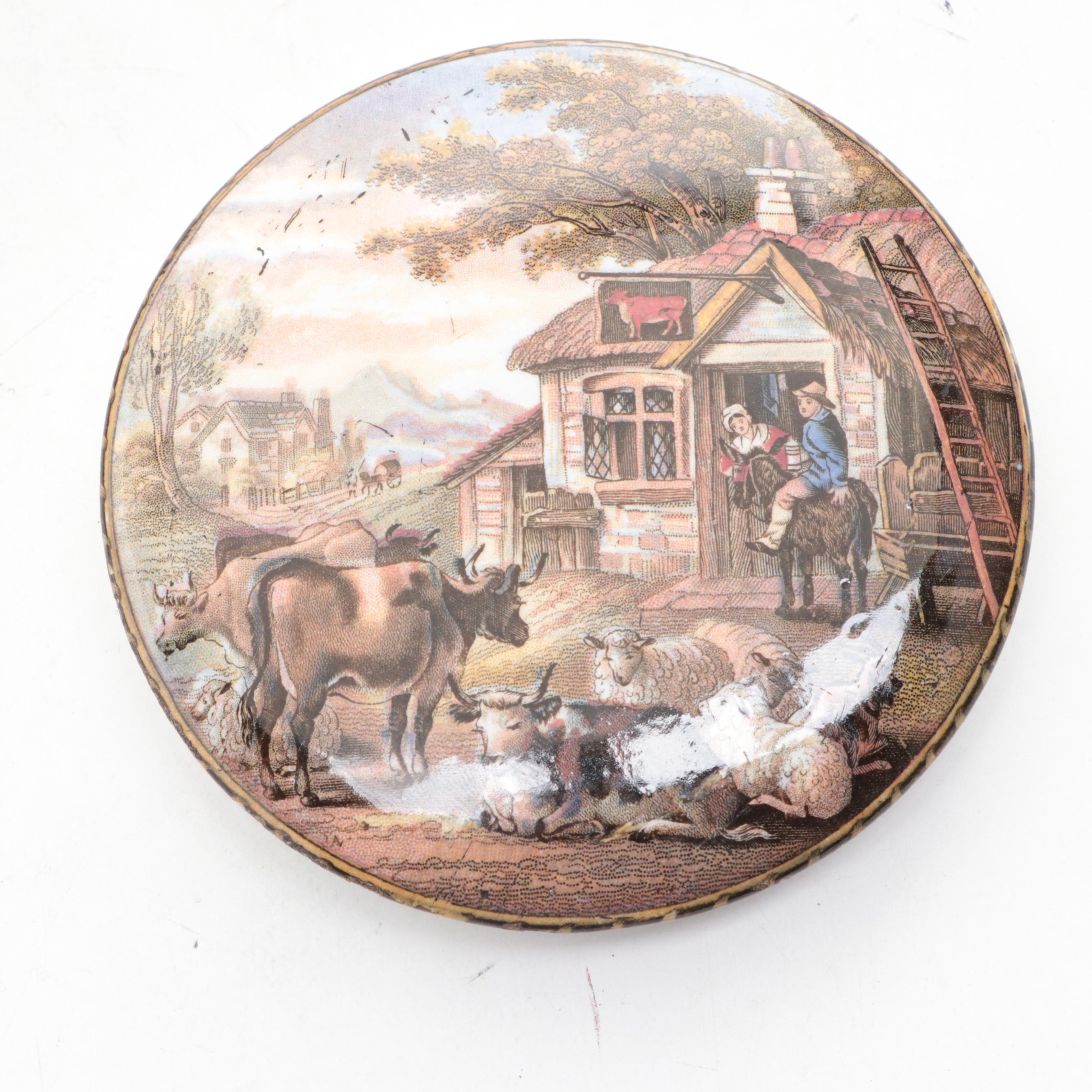 Prattware Pot Lids Depicting Pastoral Scenes, 19th Century